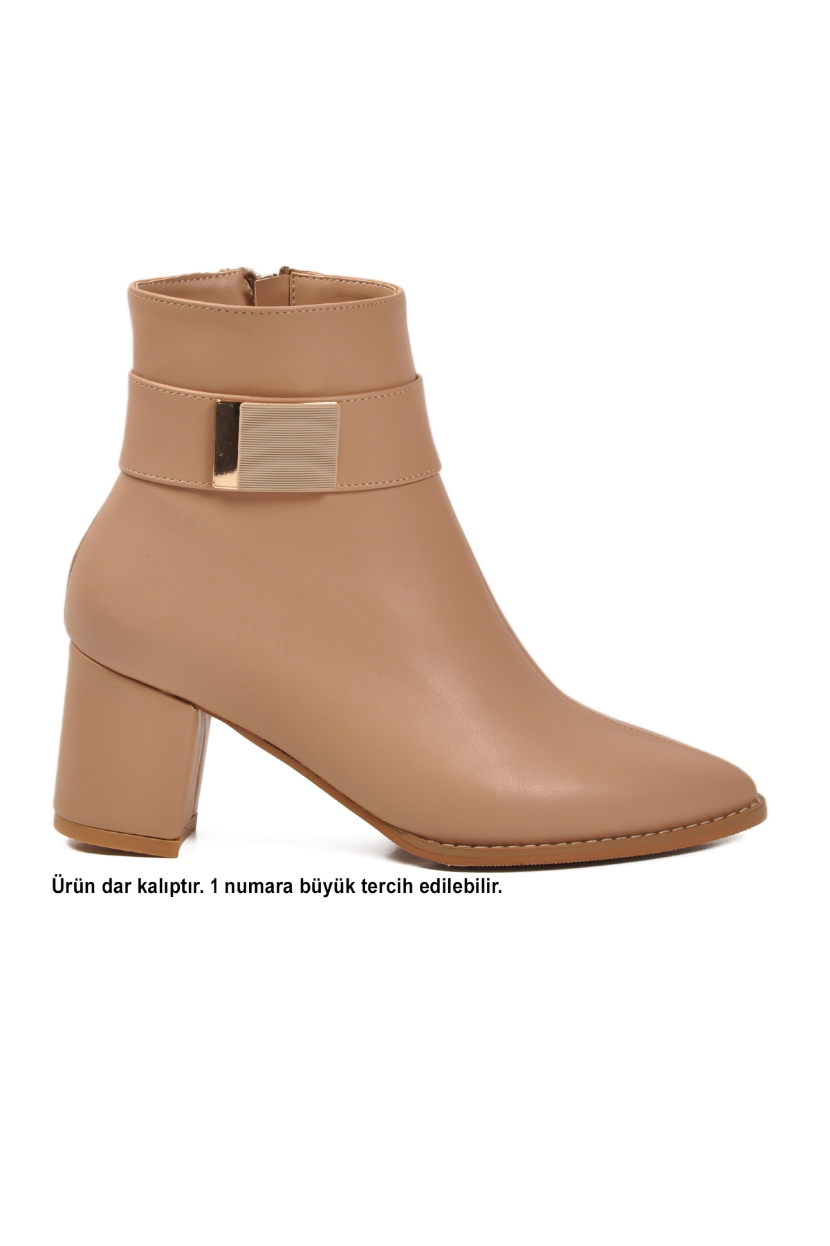 Bej Dar Kalıp Streç Bilek Boy Sivri Burun Polarlı Topuklu Kadın Bot 262326 Z - Görsel 3