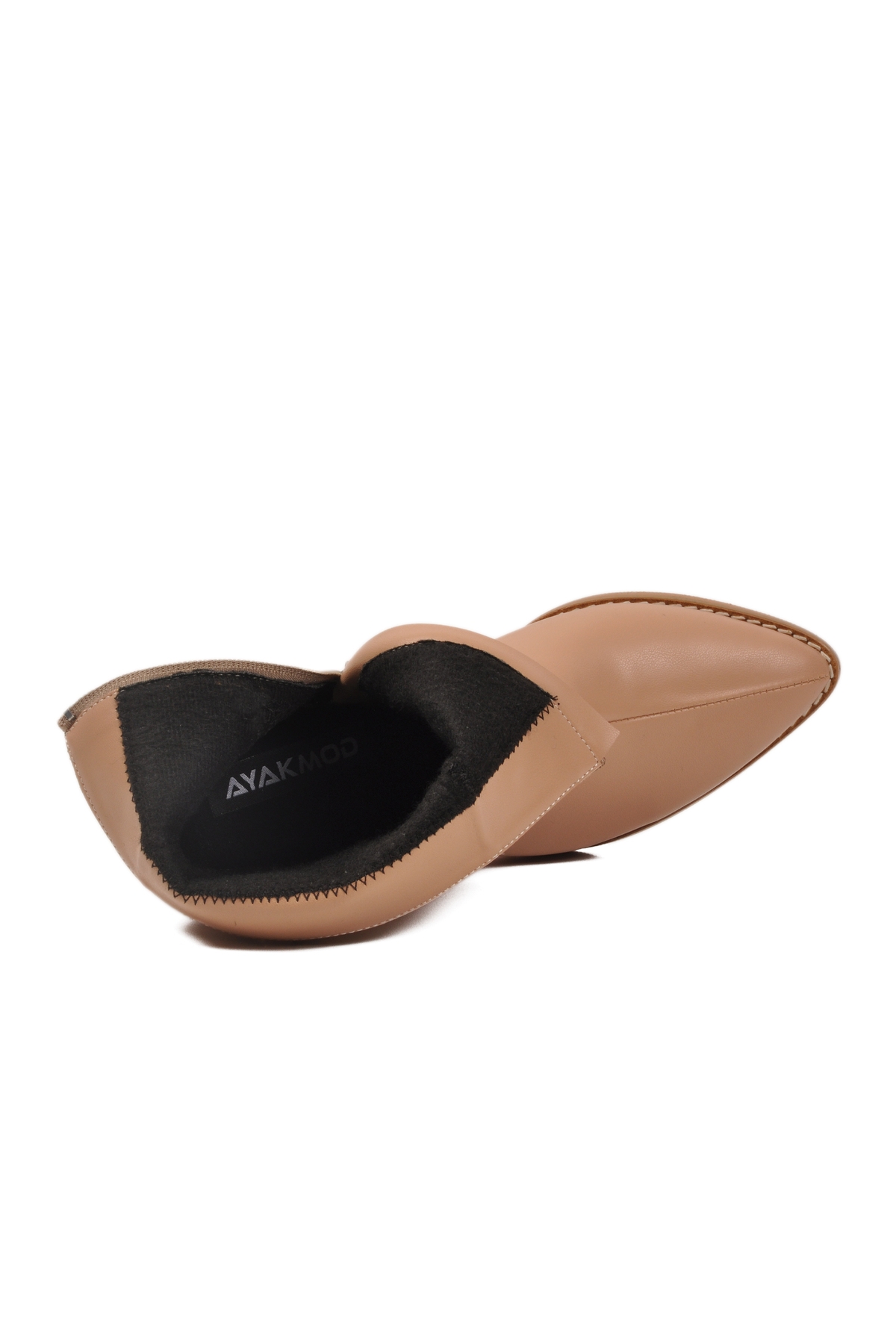 Bej Dar Kalıp Streç Bilek Boy Sivri Burun Polarlı Topuklu Kadın Bot 262326 Z - Görsel 5