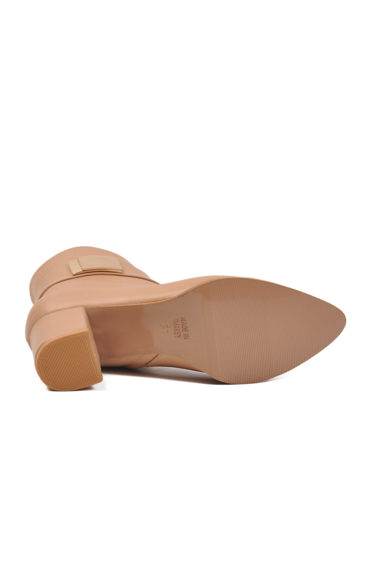 Bej Dar Kalıp Streç Bilek Boy Sivri Burun Polarlı Topuklu Kadın Bot 262326 Z - Görsel 6