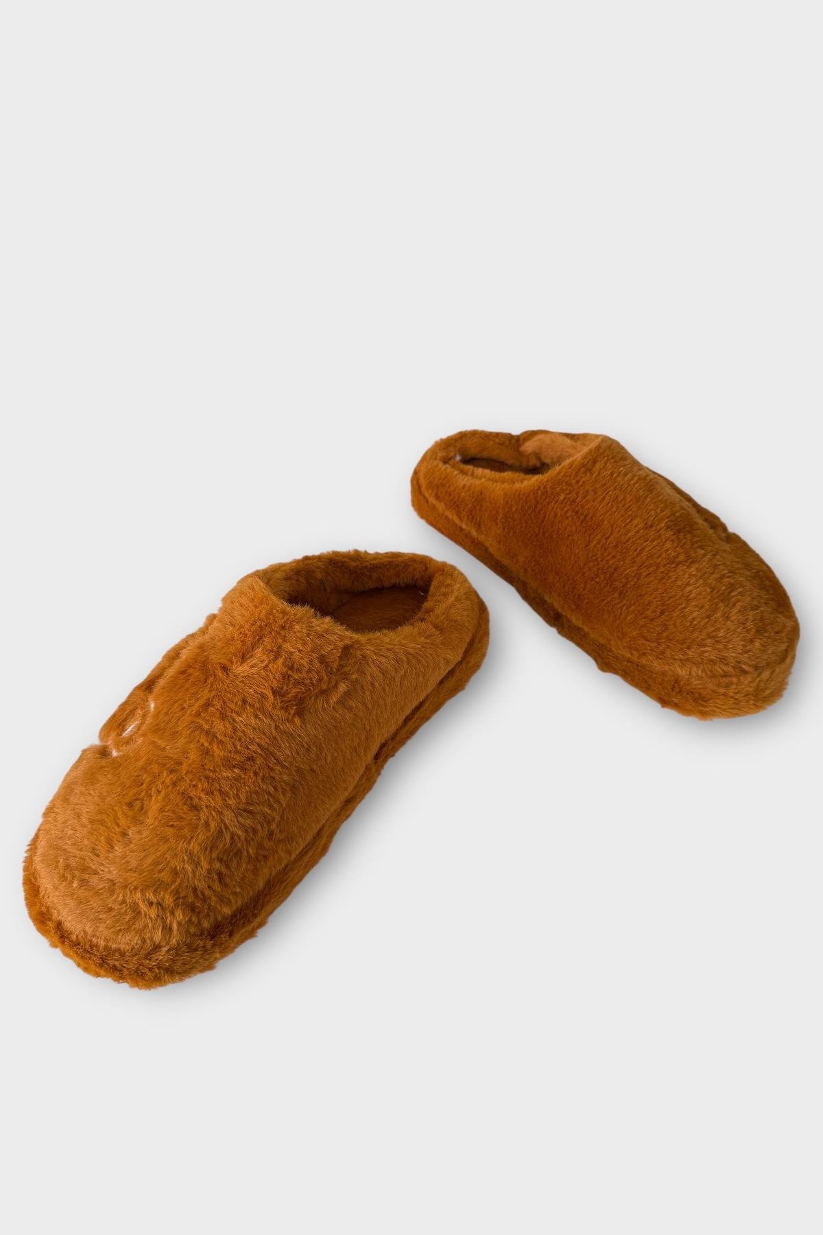 Önü Kapalı Ayıcık Baskılı Peluş Kadın Ev Terliği TABA - Görsel 5