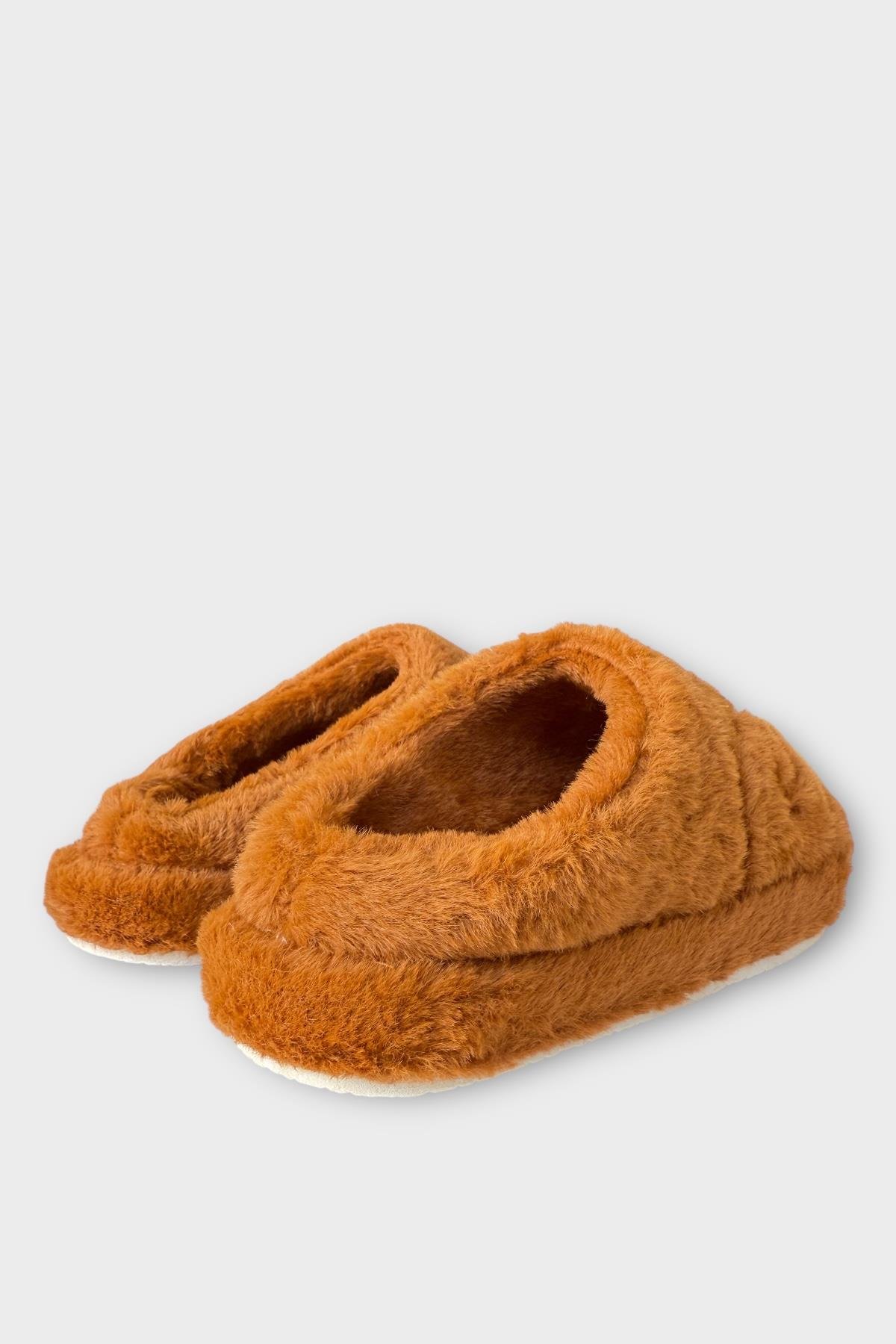 Önü Kapalı Ayıcık Baskılı Peluş Kadın Ev Terliği TABA - Görsel 6