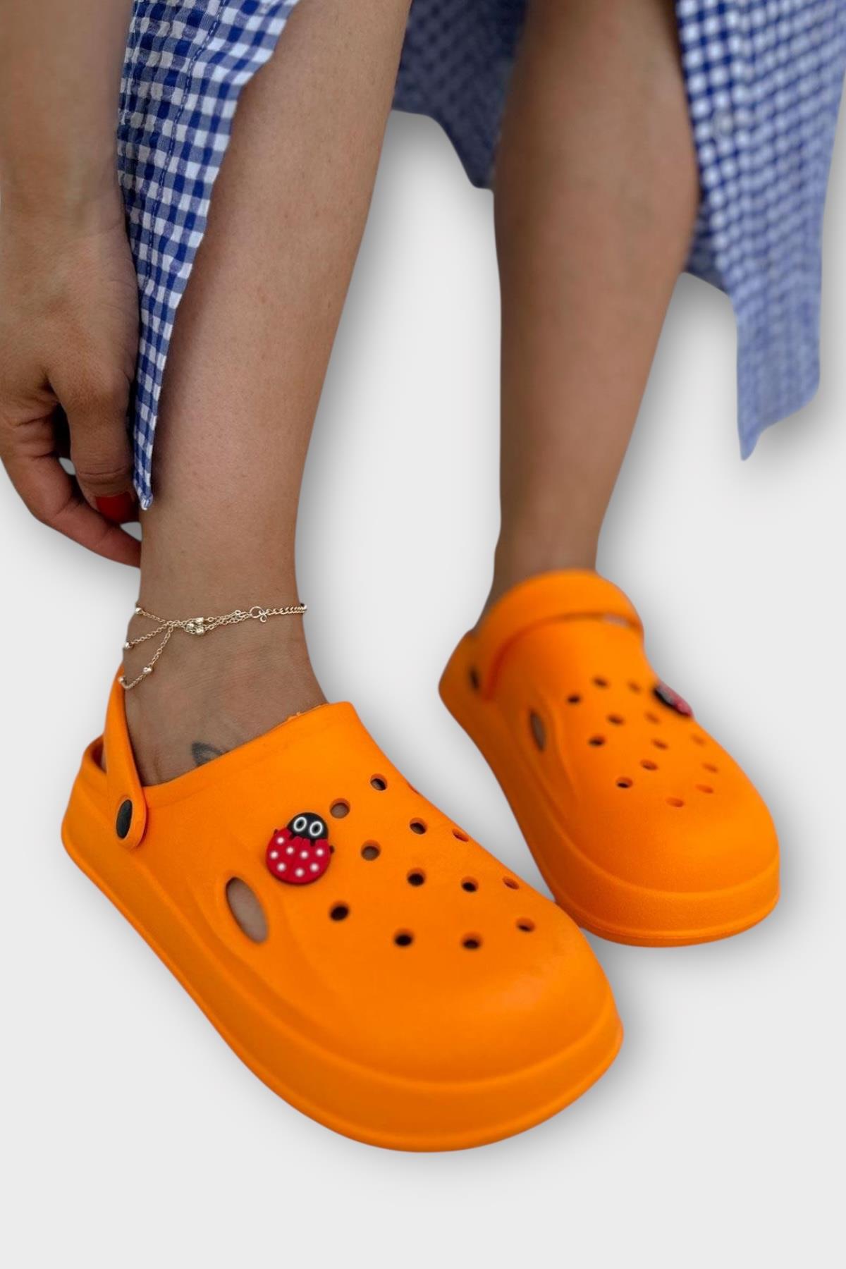 Kadın Comfort Uğur Böceği Tokalı Medikal Hemşire Sabo Terlik TURUNCU - Görsel 7