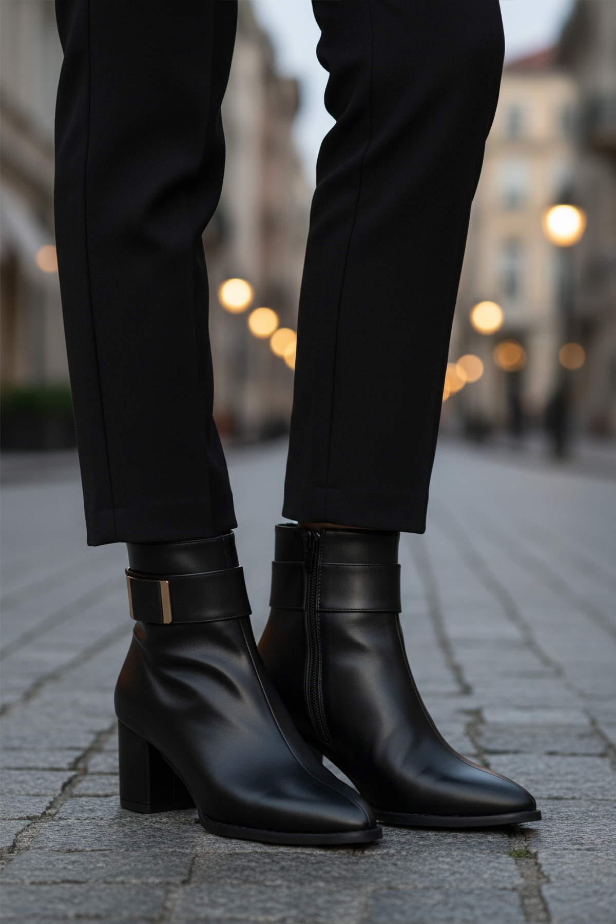 Siyah Dar Kalıp Streç Bilek Boy Sivri Burun Polarlı Topuklu Kadın Bot 262326 Z - Görsel 4