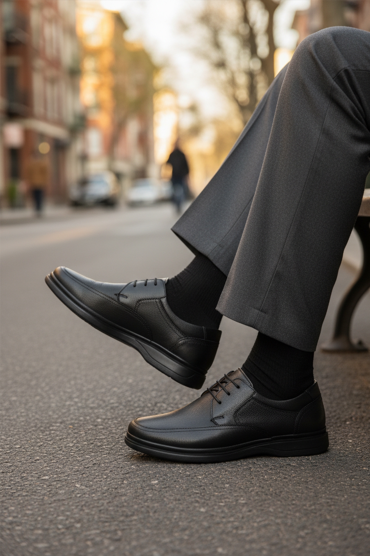 Siyah Kırışık Hakiki Deri Erkek Casual Ayakkabı DSN 2038 M - Görsel 4