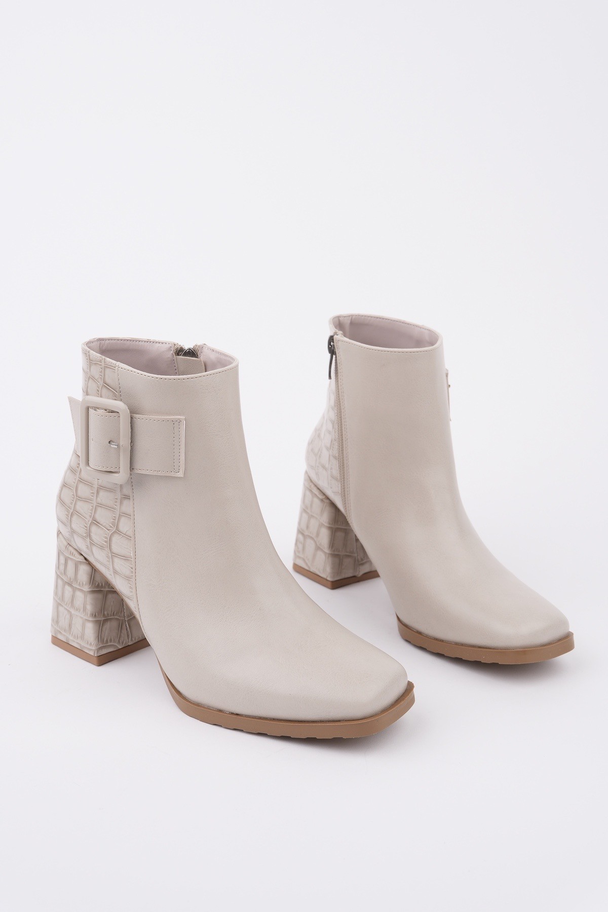 CANDORA Sivri Burun Kroko Desenli Toka Detaylı Kalın Topuklu Fermuarlı Kadın Bot - Görsel 2