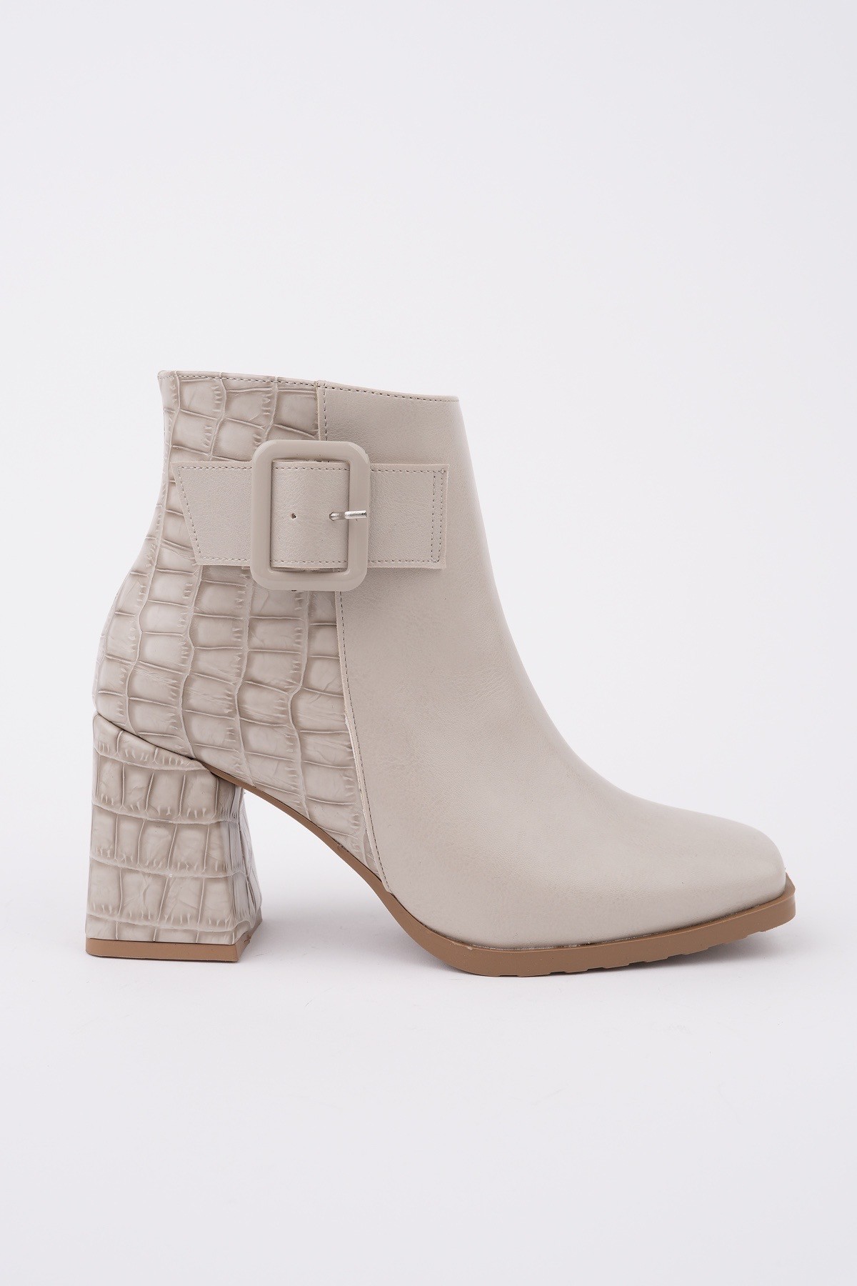 CANDORA Sivri Burun Kroko Desenli Toka Detaylı Kalın Topuklu Fermuarlı Kadın Bot - Görsel 3