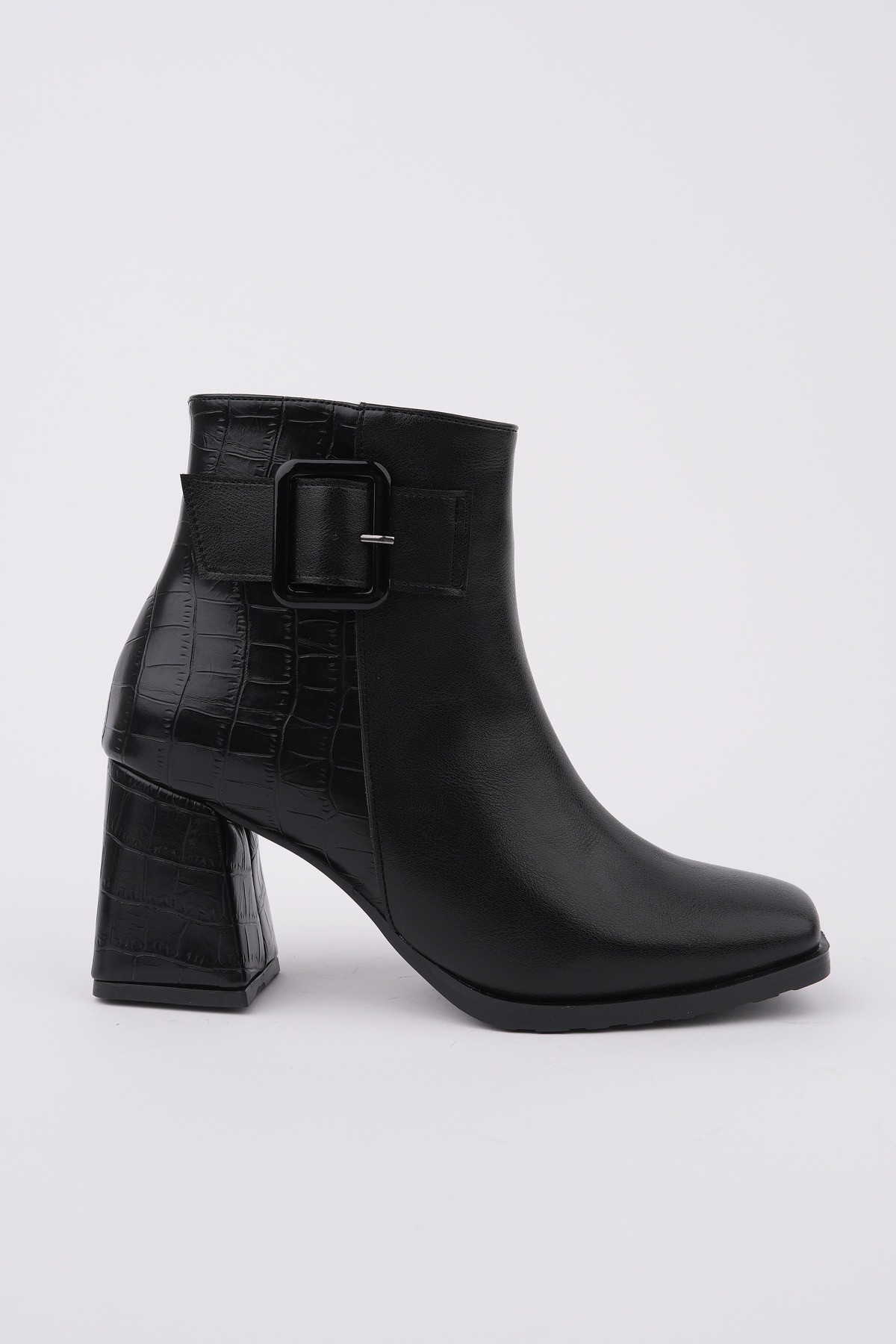 CANDORA Sivri Burun Kroko Desenli Toka Detaylı Kalın Topuklu Fermuarlı Kadın Bot - Görsel 2