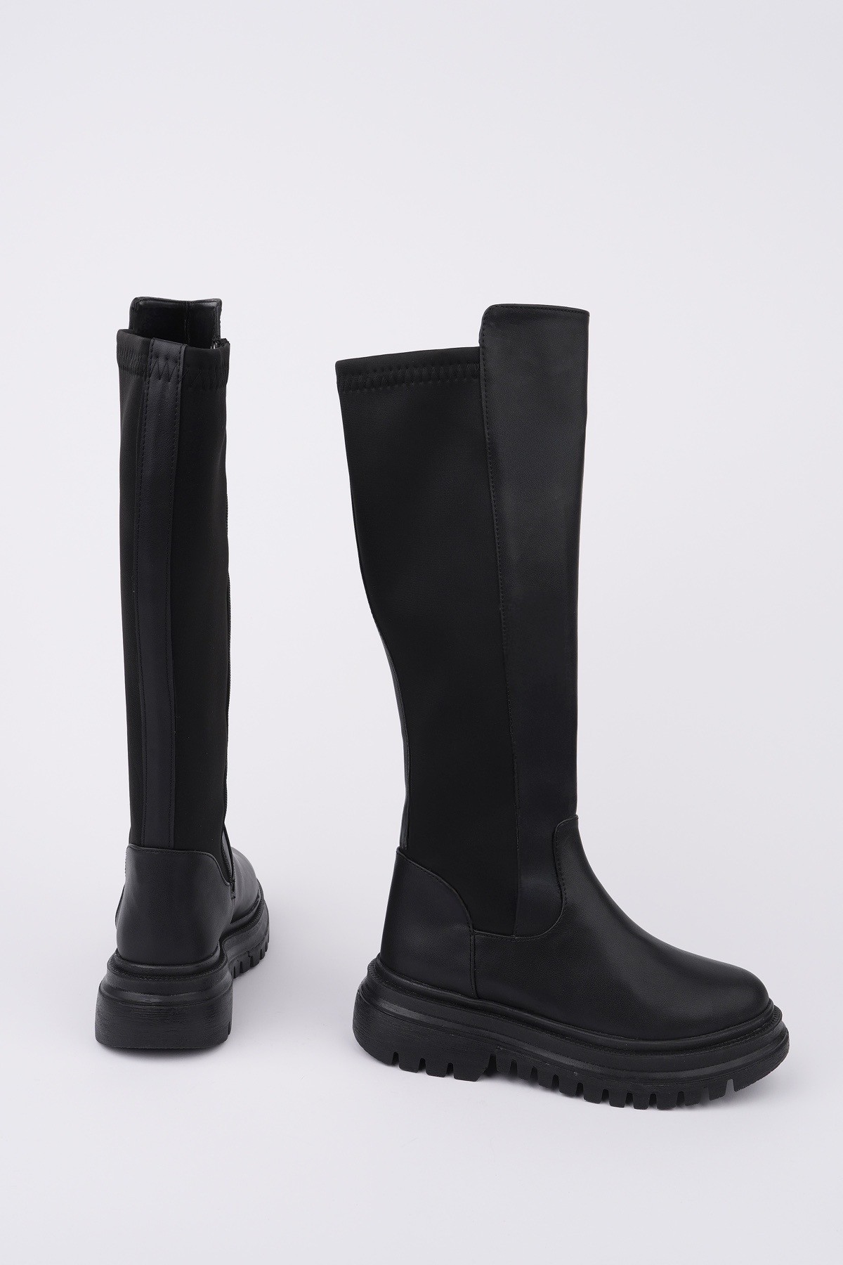 NEROX Kalın Taban Streç Detaylı Fermuarlı Kadın Çizme - Görsel 7