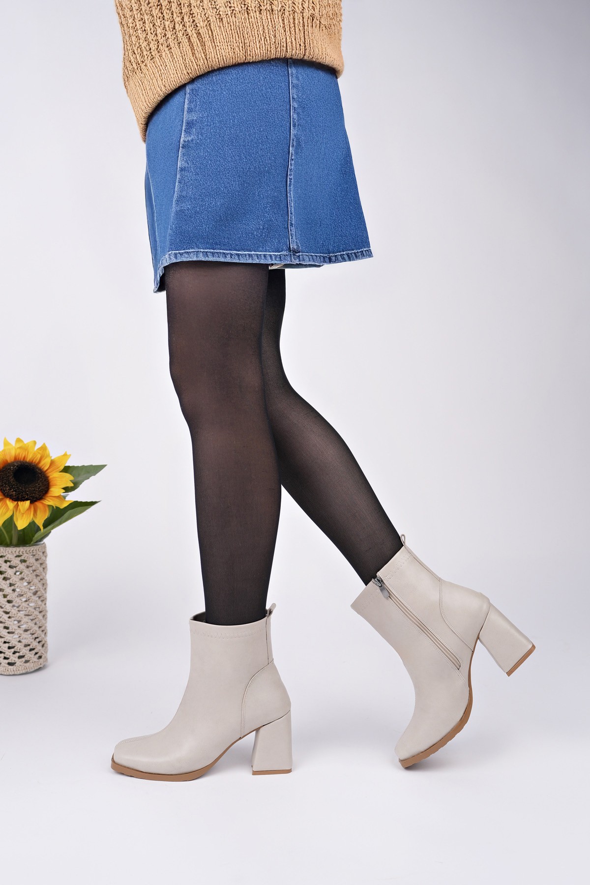 LUCİE Küt Burun Kalın Topuklu Fermuarlı Kadın Bot - Görsel 7