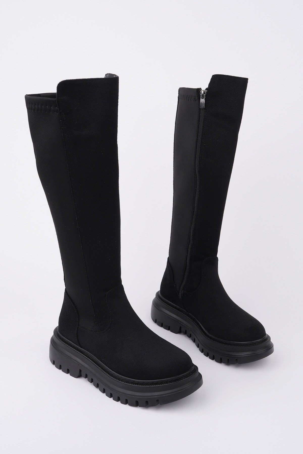 DİASA Süet Kalın Taban Streç Detaylı Fermuarlı Kadın Çizme - Görsel 2
