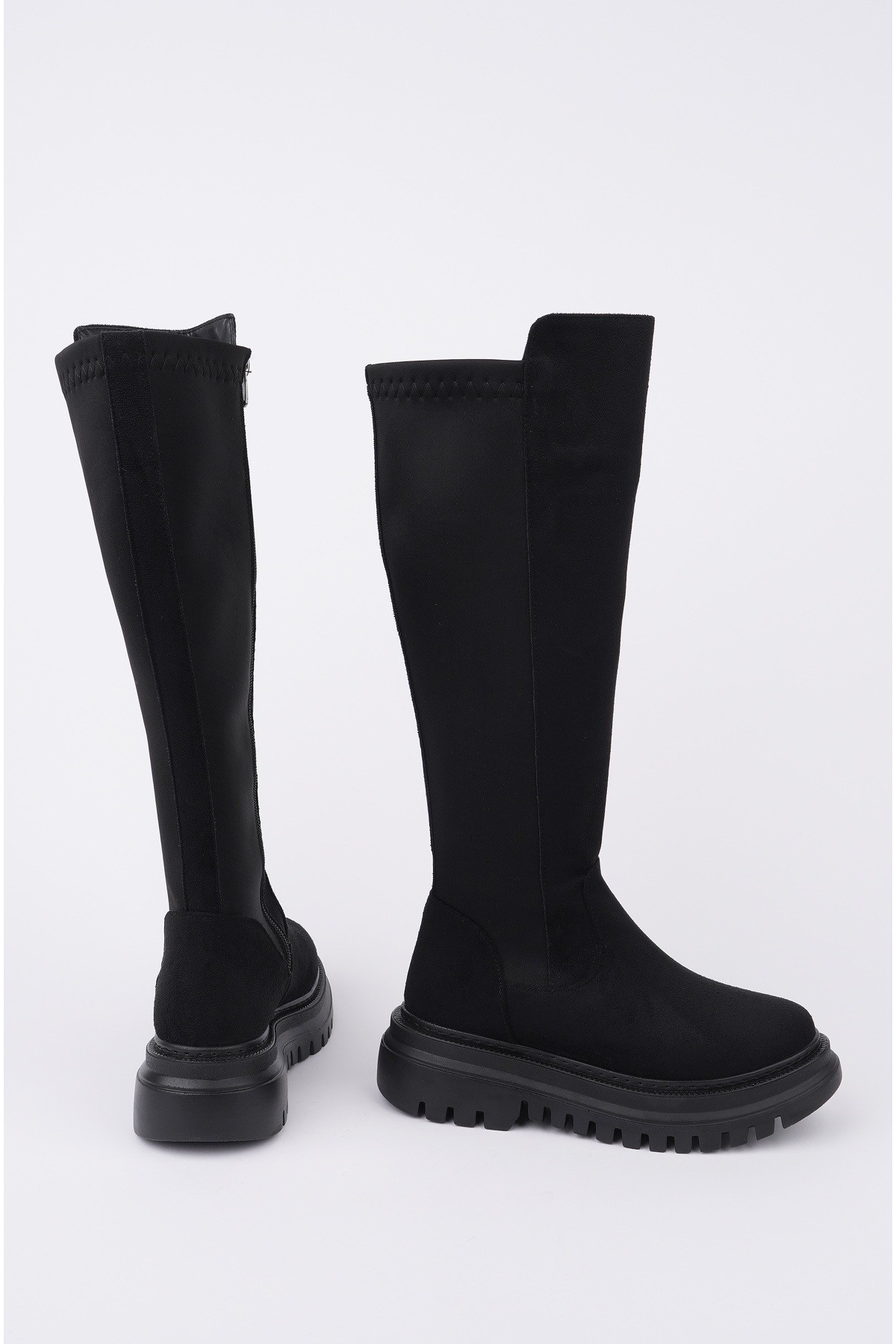 DİASA Süet Kalın Taban Streç Detaylı Fermuarlı Kadın Çizme - Görsel 5