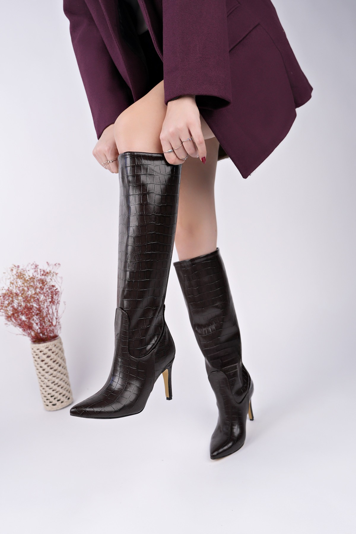 CLARİSSA Sivri Burun Kroko Desenli İnce Topuklu Kadın Çizme - Görsel 4