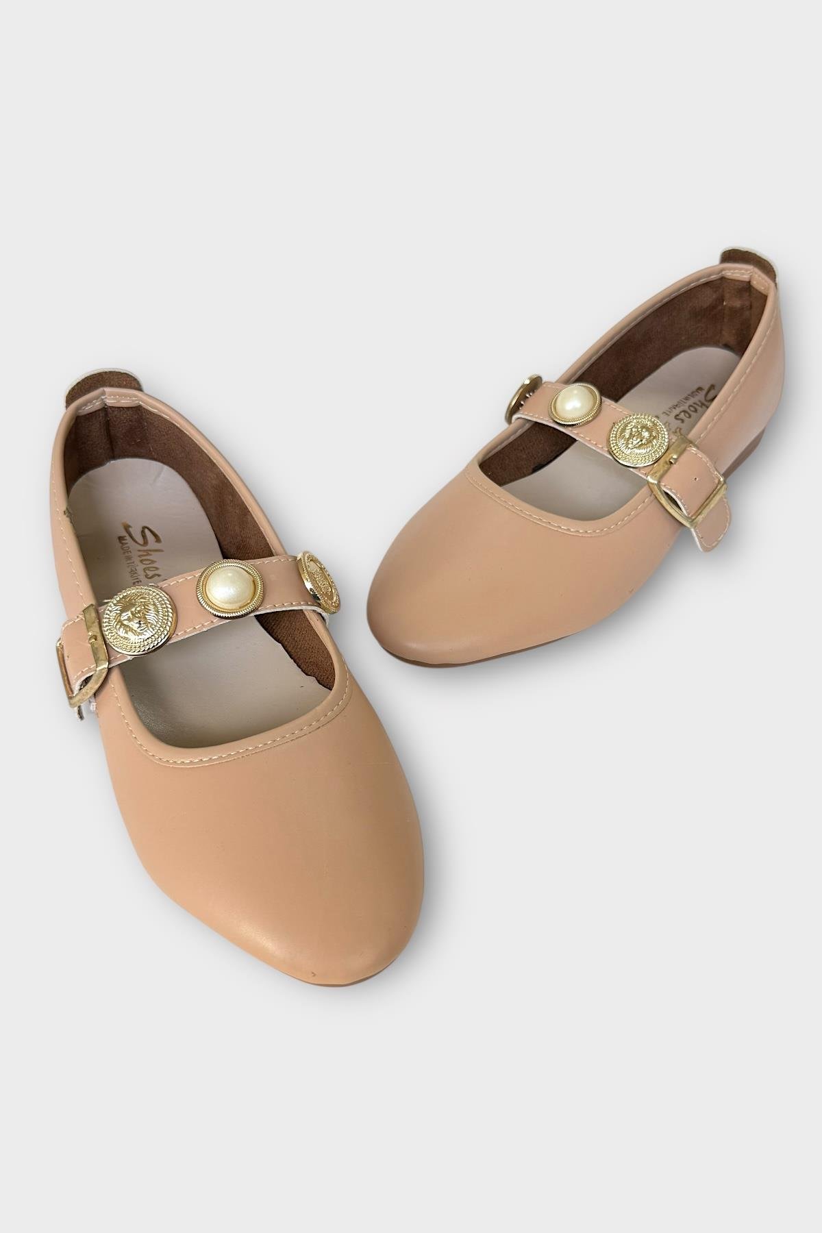 Kadın İnci ve Mühür Aksesuar Bantlı Babet BEJ - Görsel 4