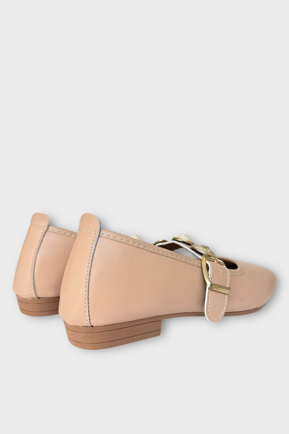 Kadın İnci ve Mühür Aksesuar Bantlı Babet BEJ - Görsel 6