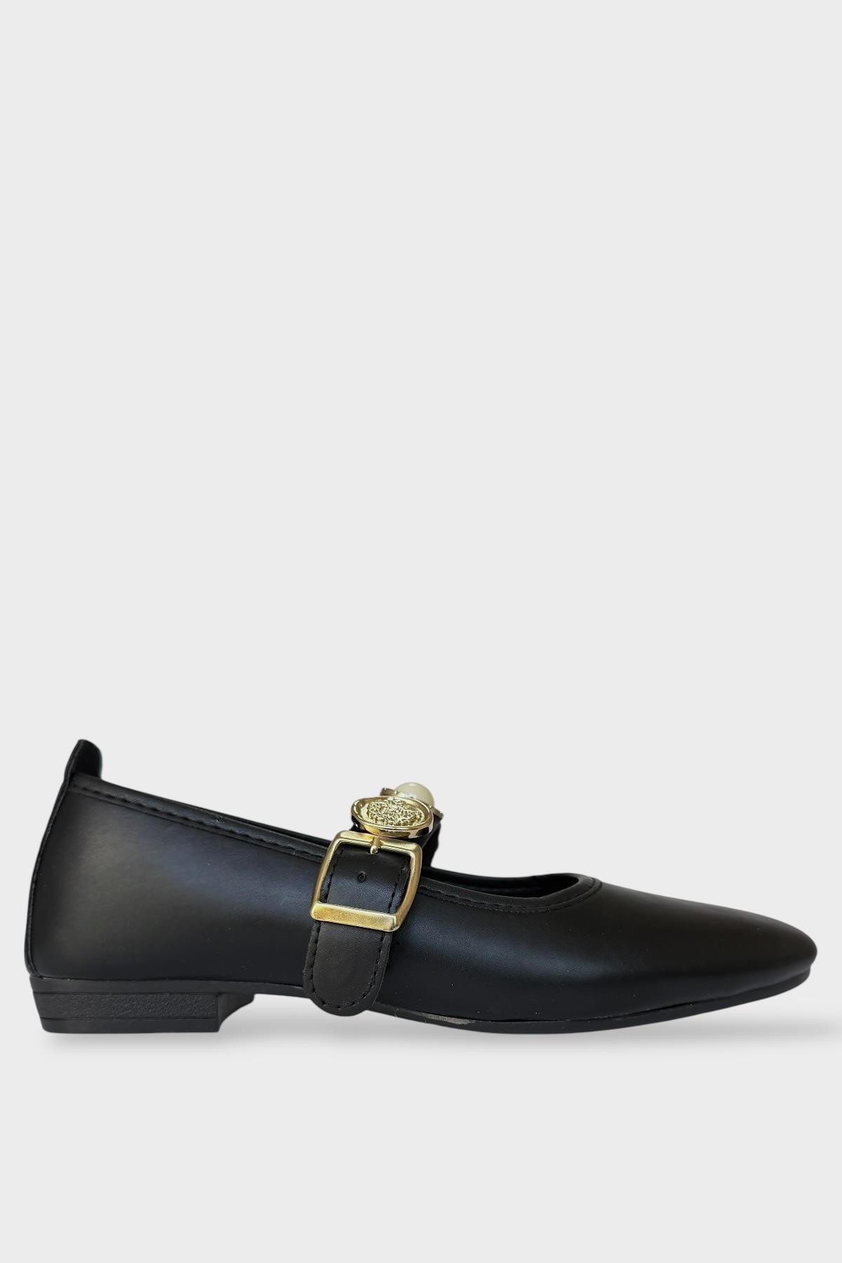 Kadın İnci ve Mühür Aksesuar Bantlı Babet SİYAH - Görsel 2