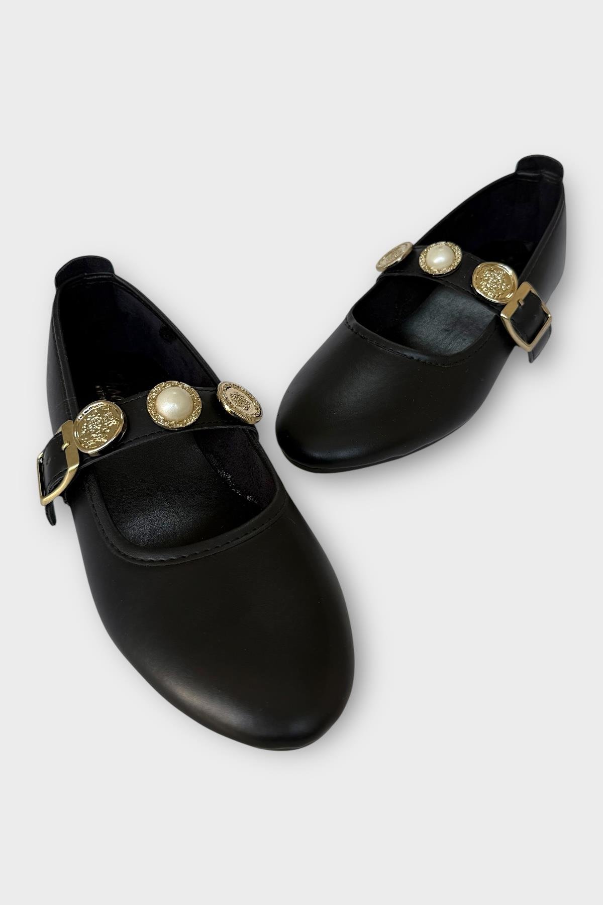 Kadın İnci ve Mühür Aksesuar Bantlı Babet SİYAH - Görsel 3