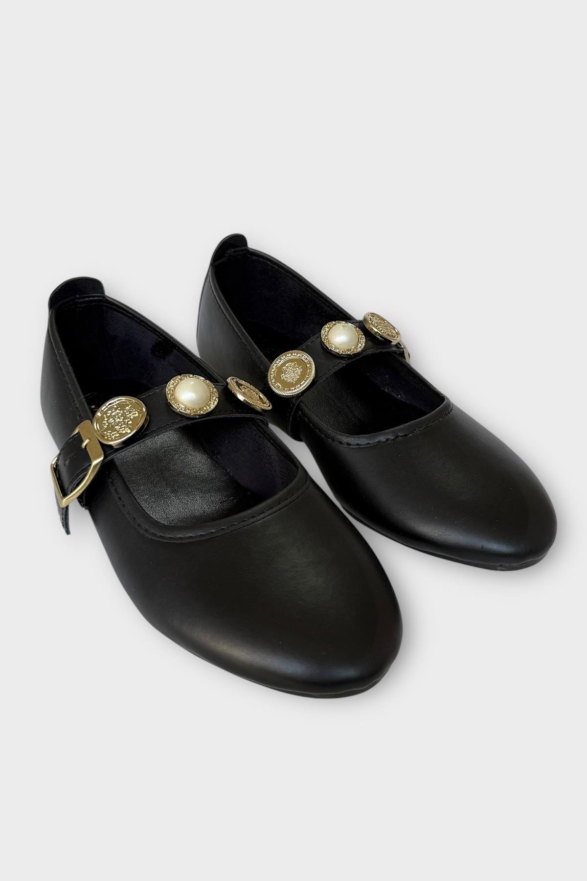 Kadın İnci ve Mühür Aksesuar Bantlı Babet SİYAH - Görsel 5