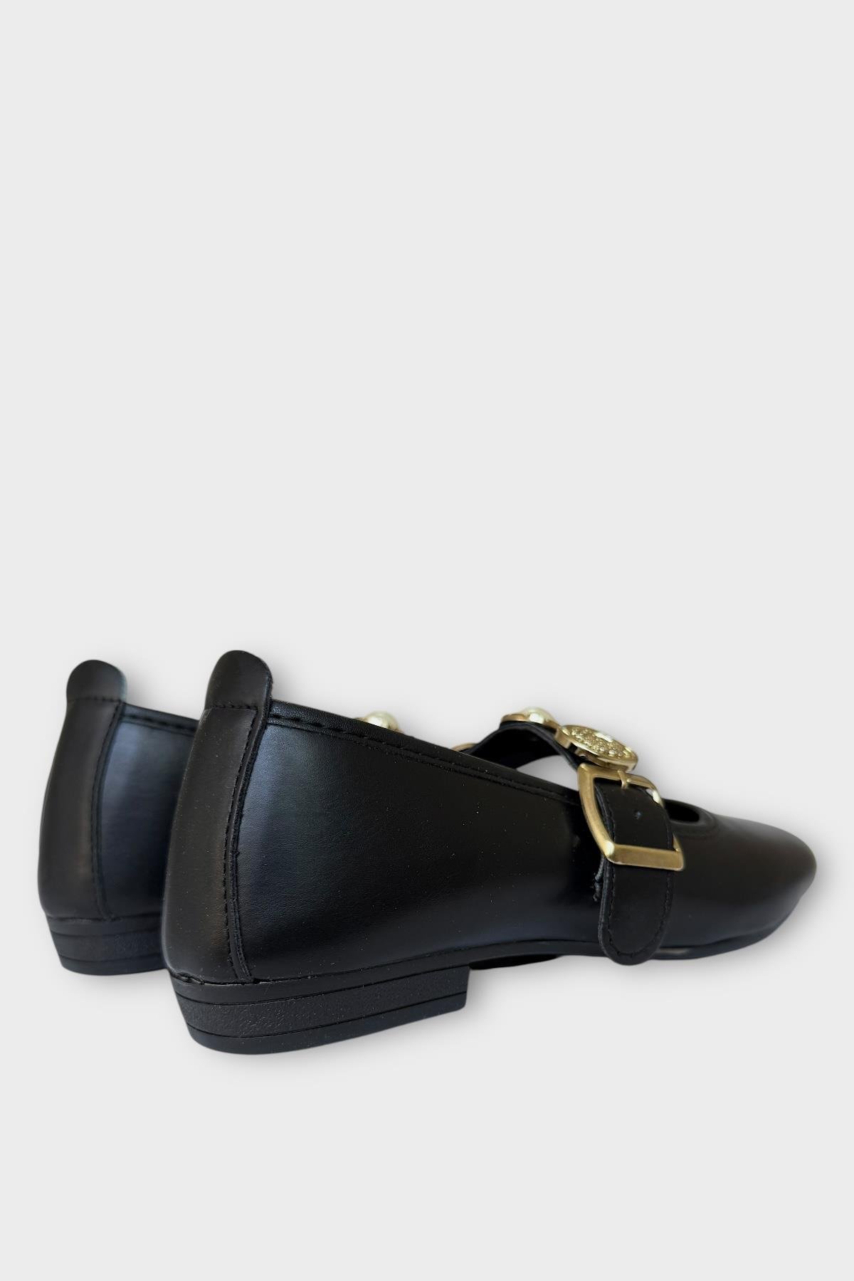 Kadın İnci ve Mühür Aksesuar Bantlı Babet SİYAH - Görsel 6