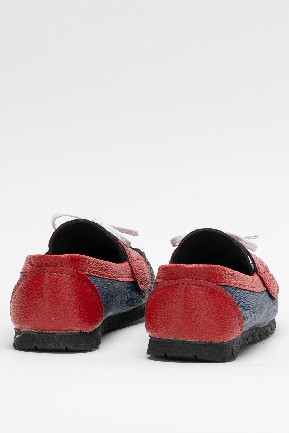 Kadın Fiyonklu Günlük Babet Ayakkabı LACİVERT - KIRMIZI - Görsel 5