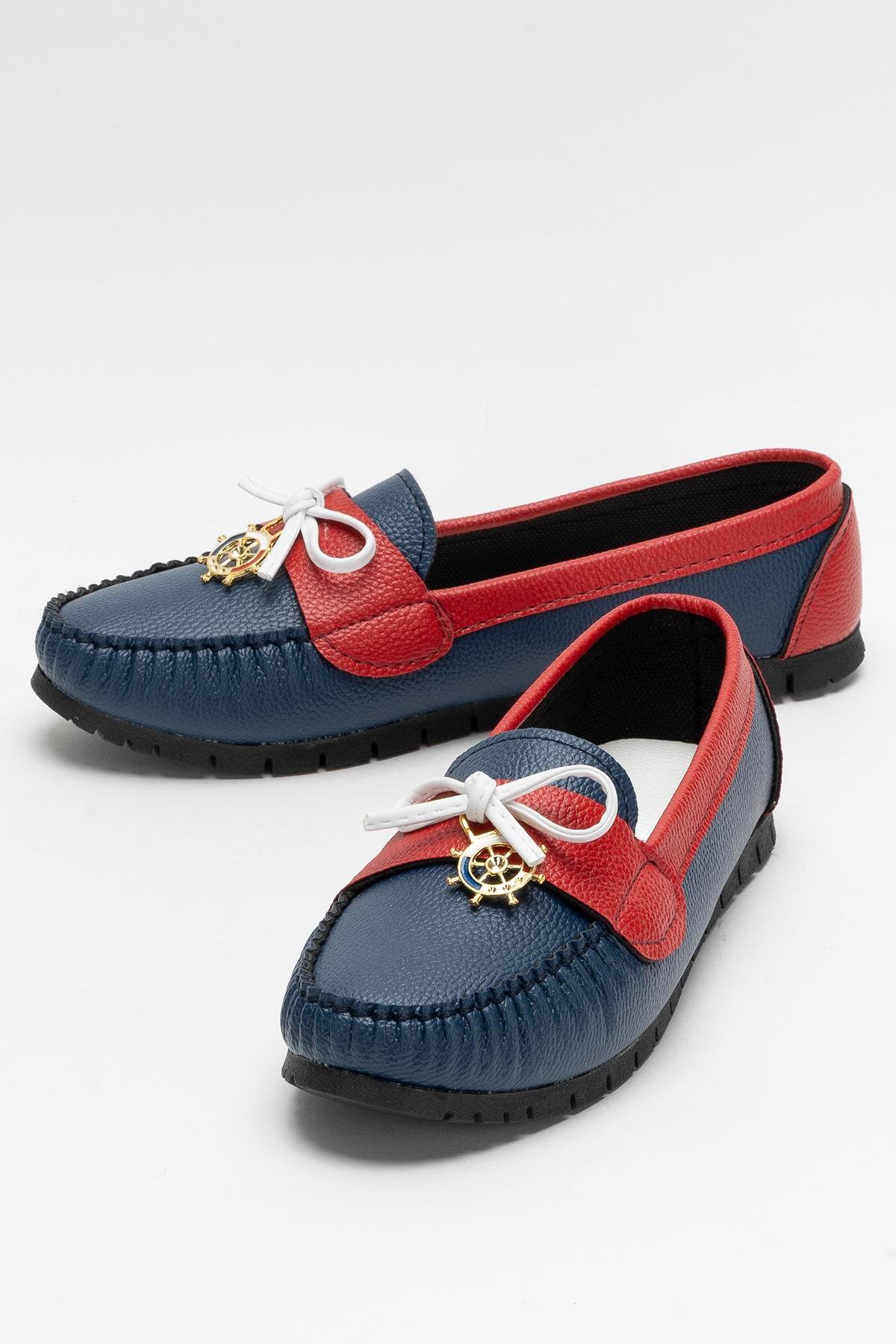 Kadın Fiyonklu Günlük Babet Ayakkabı LACİVERT - KIRMIZI - Görsel 6