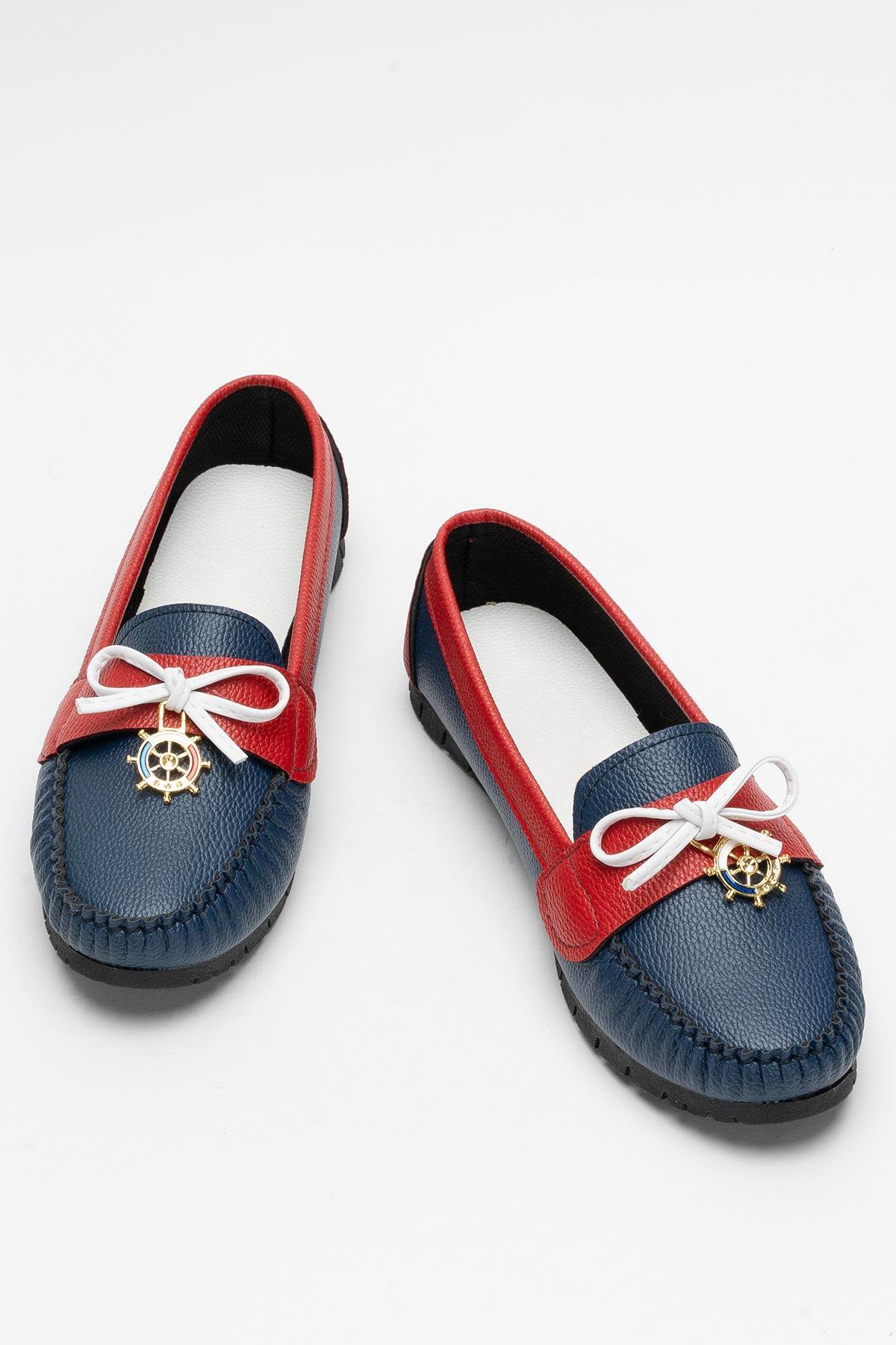 Kadın Fiyonklu Günlük Babet Ayakkabı LACİVERT - KIRMIZI - Görsel 7