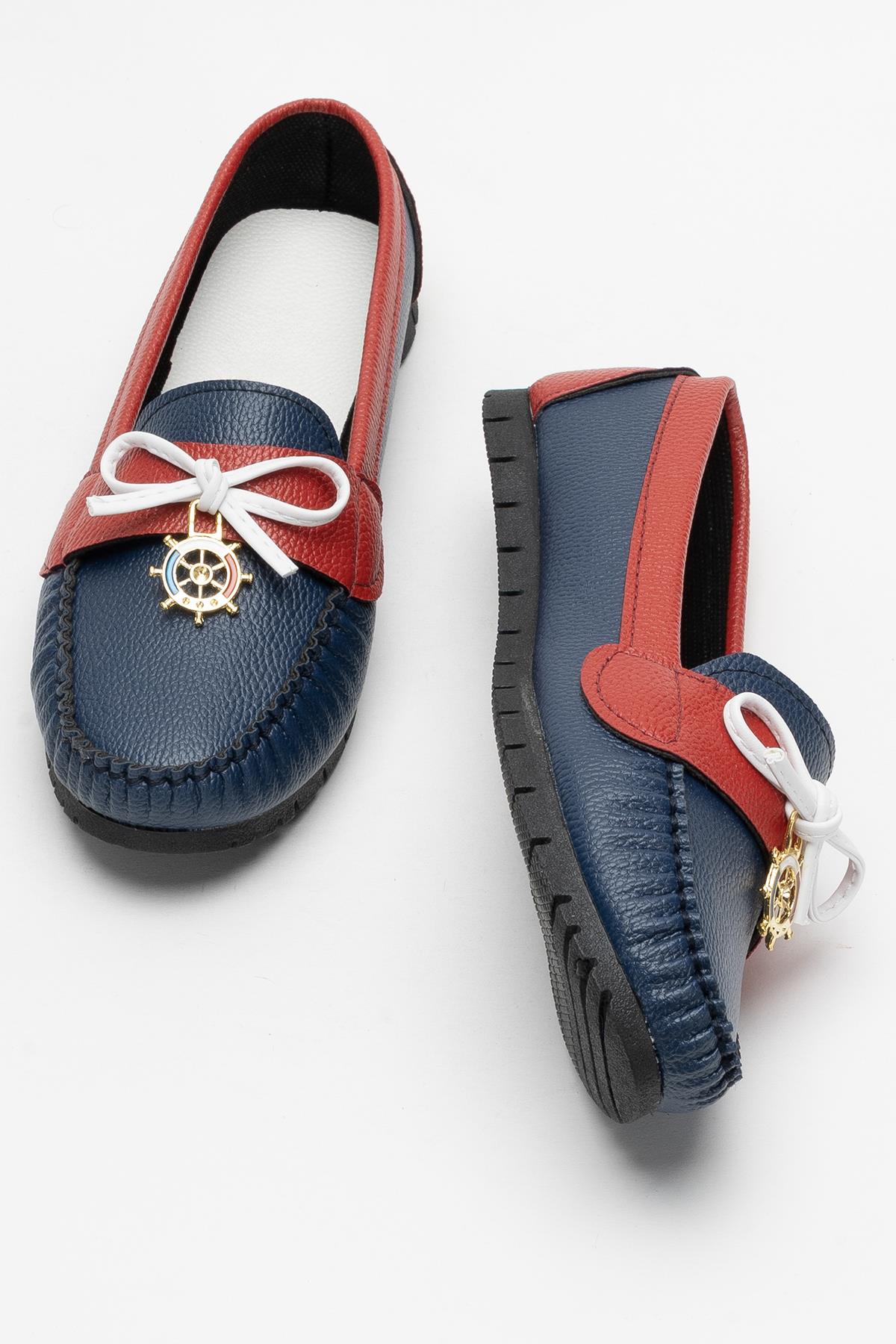 Kadın Fiyonklu Günlük Babet Ayakkabı LACİVERT - KIRMIZI - Görsel 8