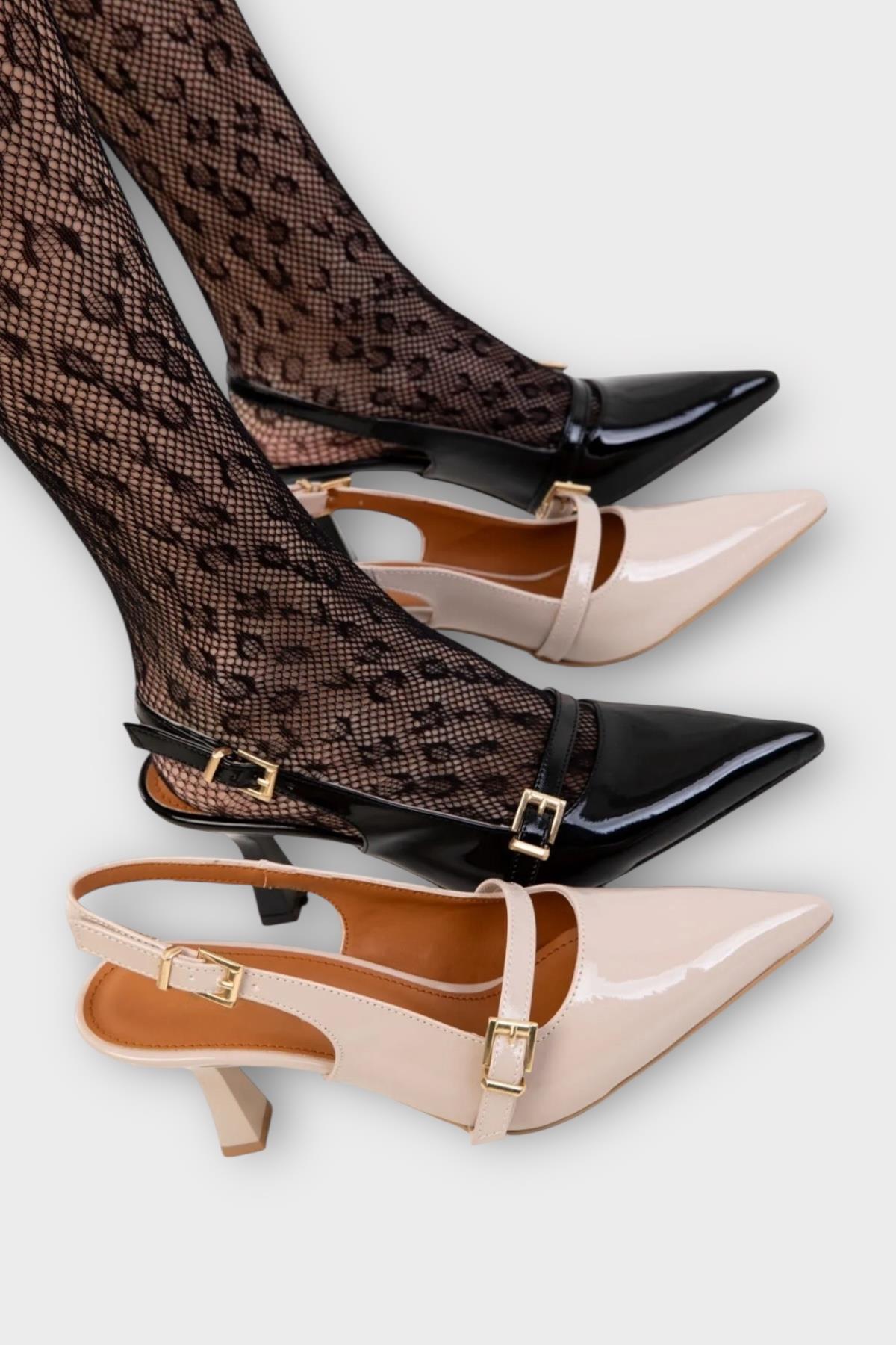 Kadın Tek Bant Tokalı Sivri Burun Arkası Açık Topuklu Ayakkabı SİYAH - Görsel 6