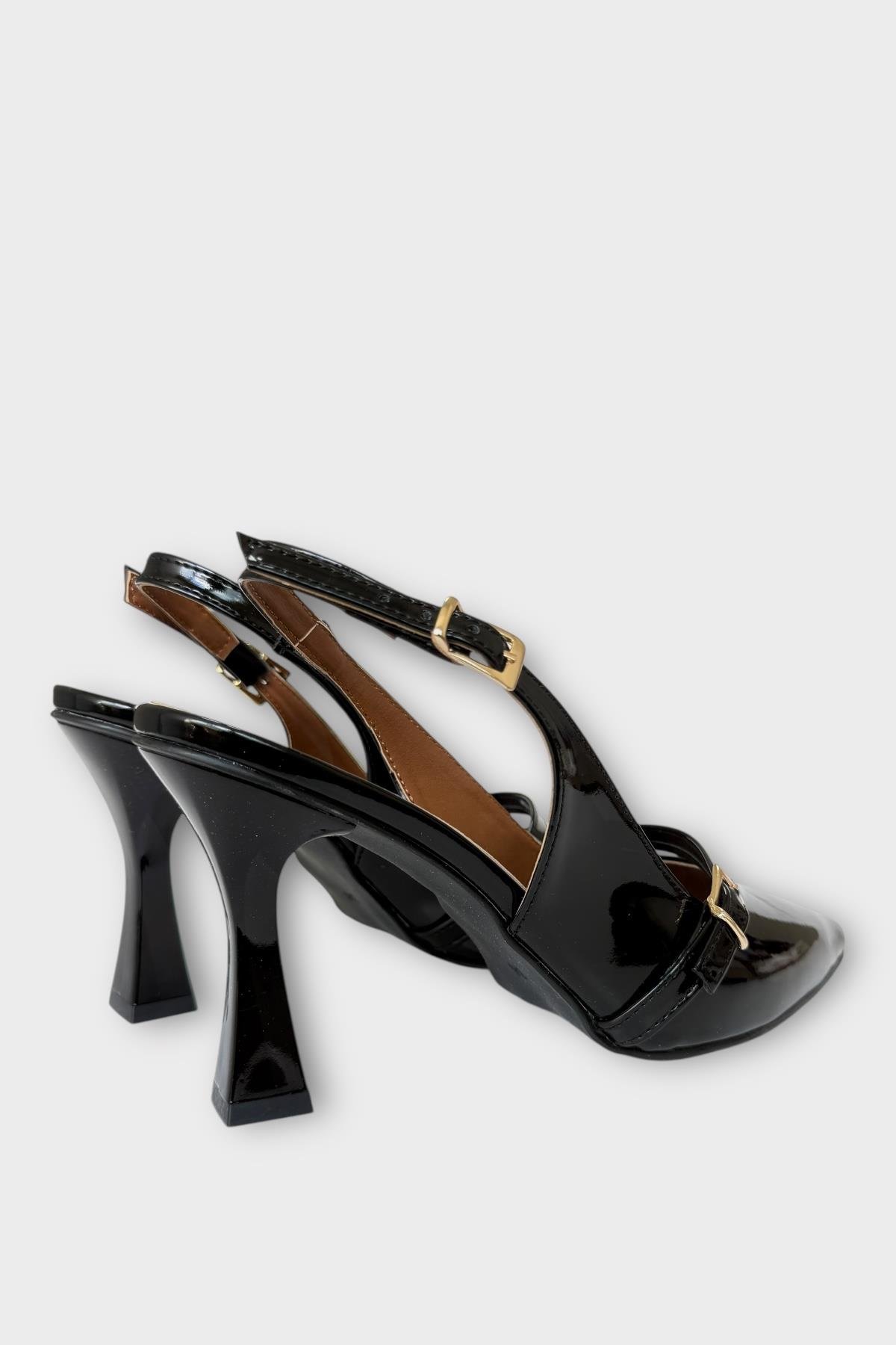 Kadın Tek Bant Tokalı Sivri Burun Arkası Açık Topuklu Ayakkabı SİYAH - Görsel 7