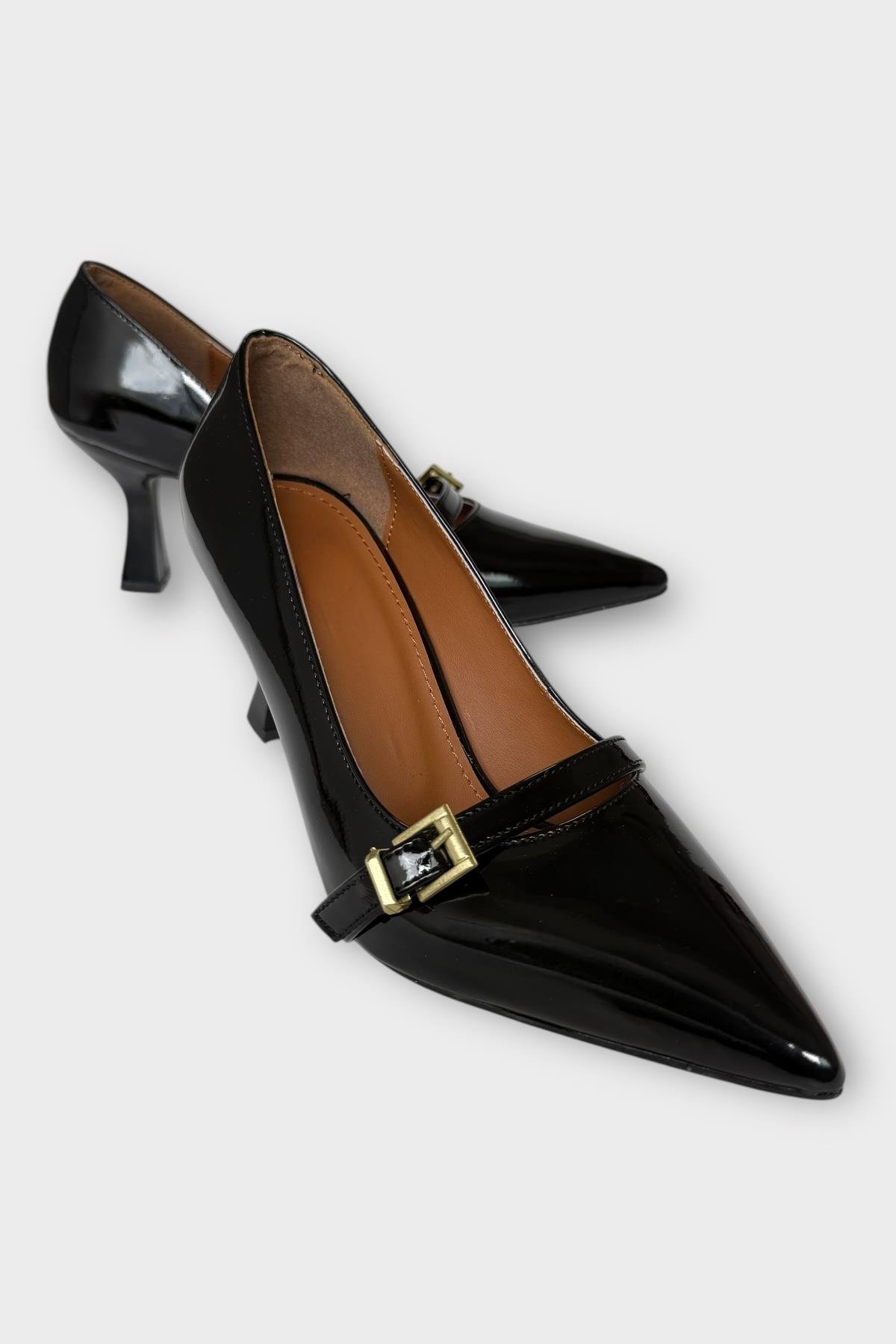 Kadın Tek Bant Tokalı Sivri Burun Topuklu Ayakkabı SİYAH - Görsel 3
