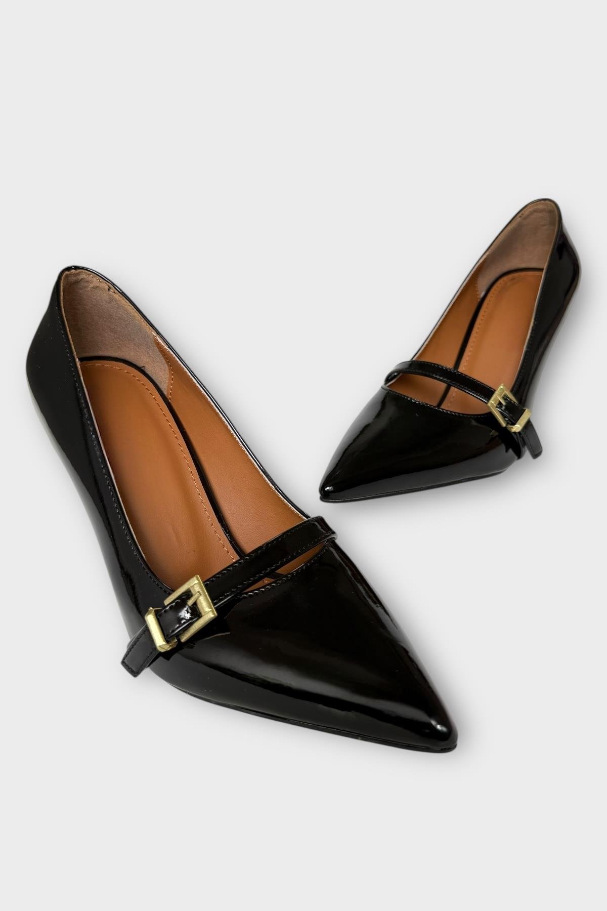 Kadın Tek Bant Tokalı Sivri Burun Topuklu Ayakkabı SİYAH - Görsel 5