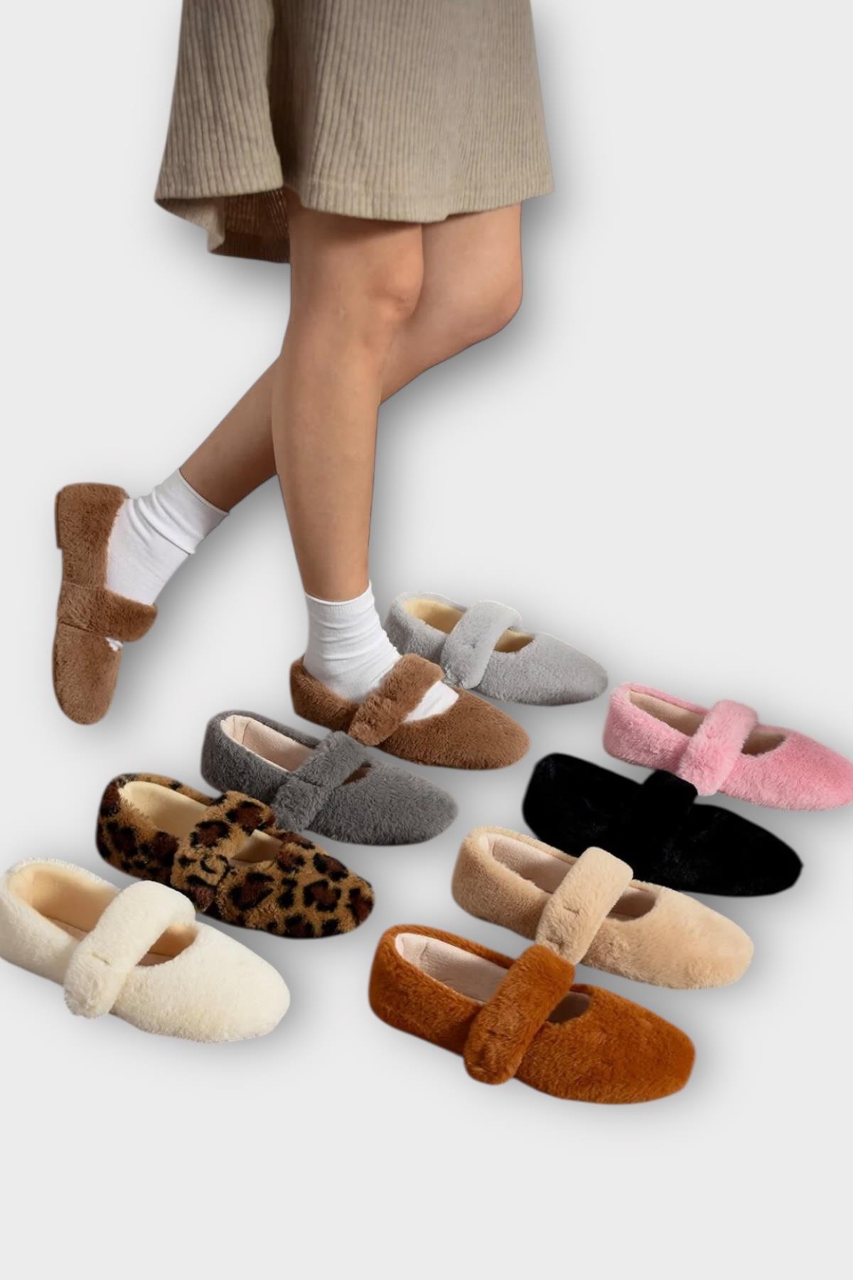 Tüylü Tek Kemer Cırtlı Panduf Kadın Ev Babeti PEMBE - Görsel 5