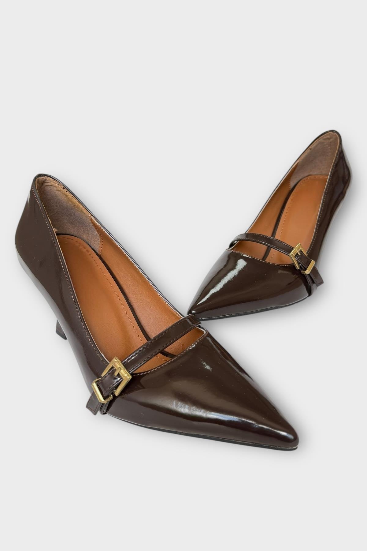 Kadın Tek Bant Tokalı Sivri Burun Topuklu Ayakkabı KAHVERENGİ - Görsel 4
