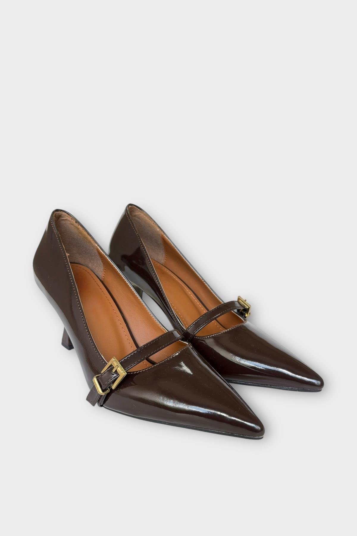 Kadın Tek Bant Tokalı Sivri Burun Topuklu Ayakkabı KAHVERENGİ - Görsel 5