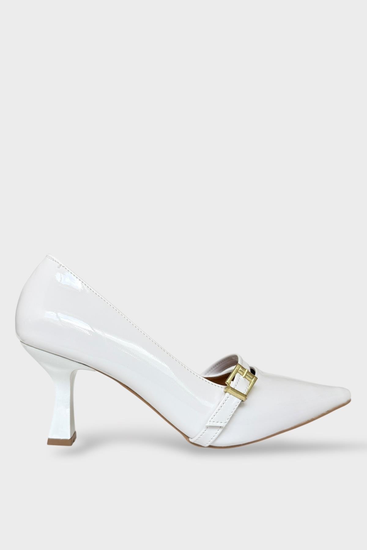 Kadın Tek Bant Tokalı Sivri Burun Topuklu Ayakkabı BEYAZ - Görsel 2