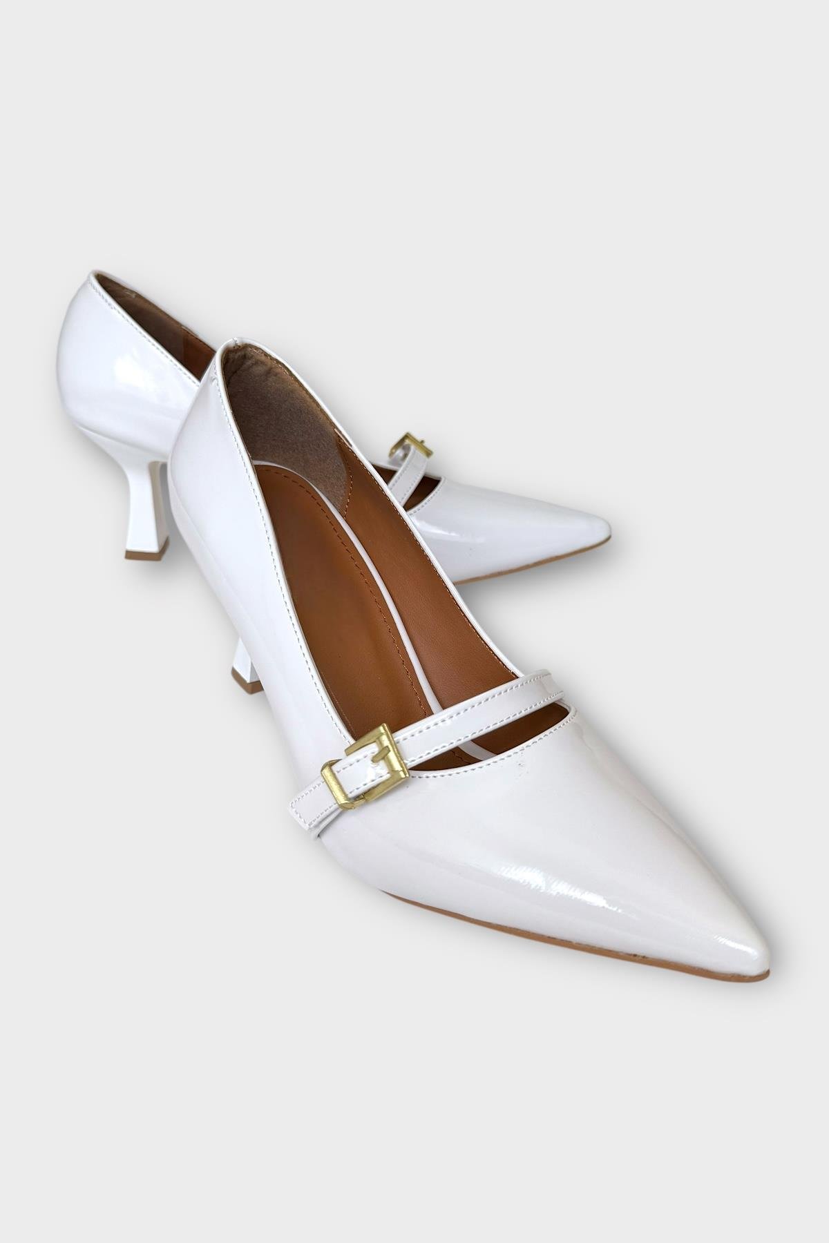 Kadın Tek Bant Tokalı Sivri Burun Topuklu Ayakkabı BEYAZ - Görsel 3