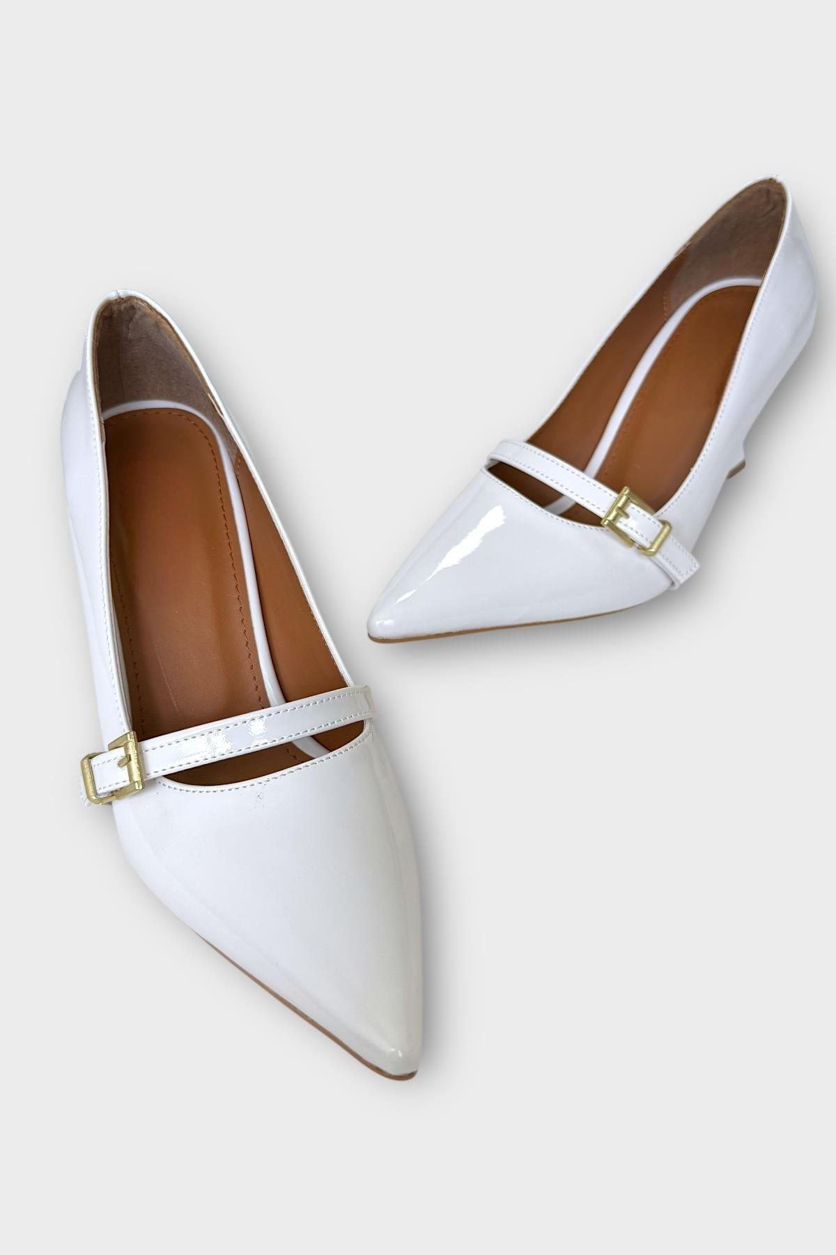 Kadın Tek Bant Tokalı Sivri Burun Topuklu Ayakkabı BEYAZ - Görsel 4
