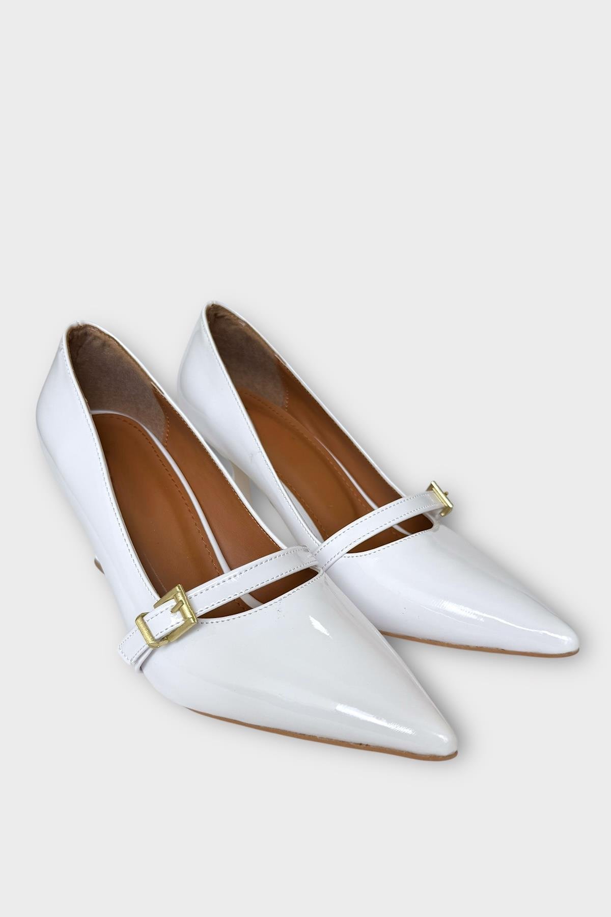 Kadın Tek Bant Tokalı Sivri Burun Topuklu Ayakkabı BEYAZ - Görsel 5