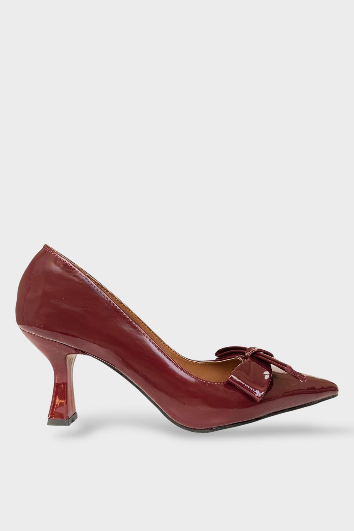 Kadın Fiyonk Tokalı Sivri Burun Topuklu Ayakkabı BORDO - Görsel 2