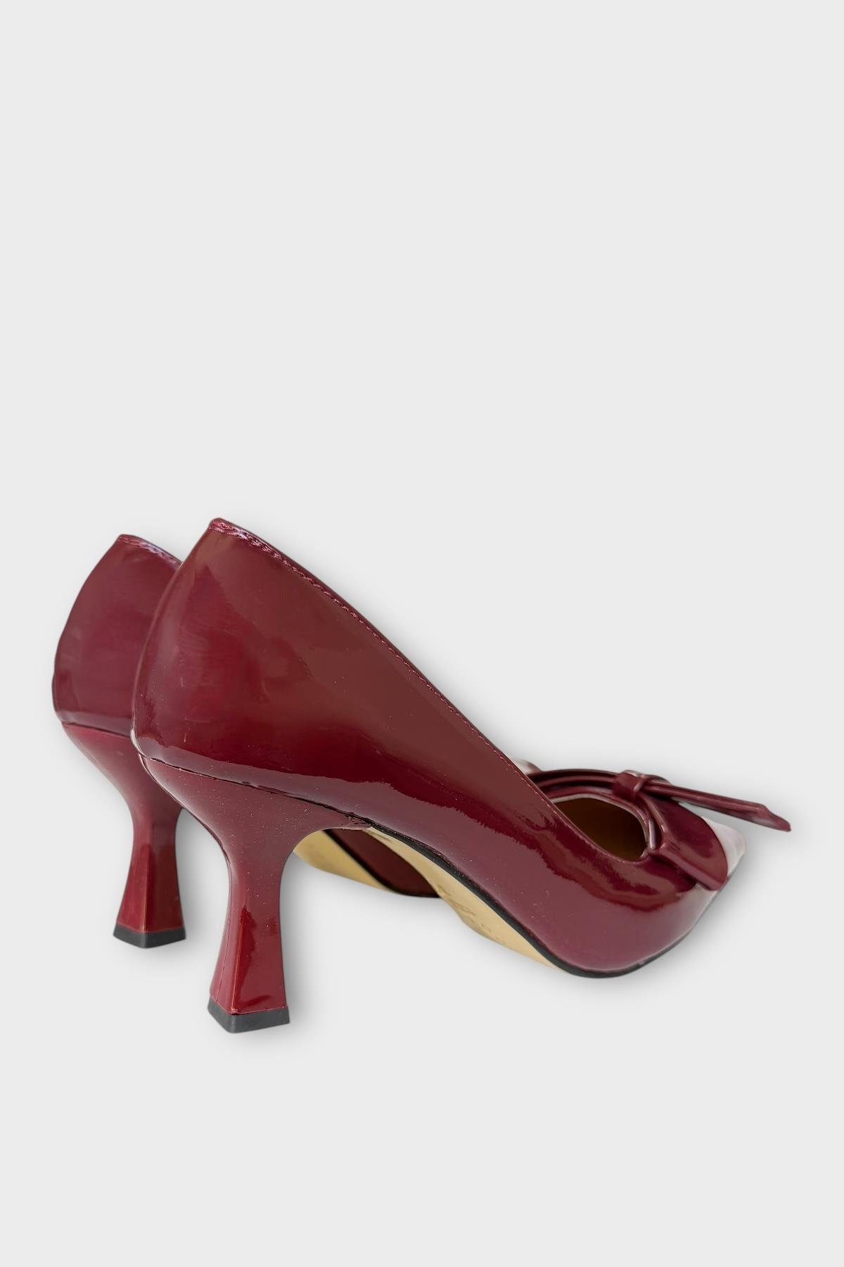 Kadın Fiyonk Tokalı Sivri Burun Topuklu Ayakkabı BORDO - Görsel 6