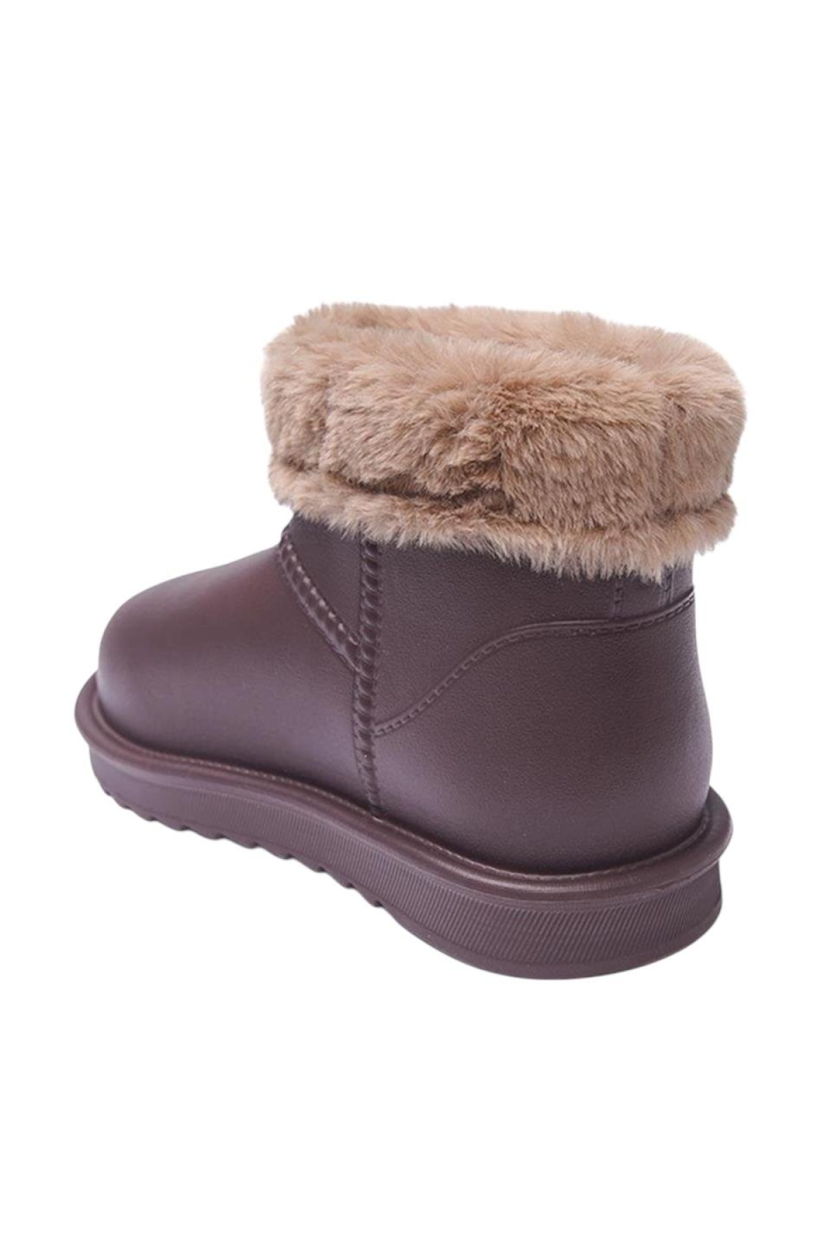 Yuvarlak Burun Kadın Kürklü Kısa Yağmur Botu KAHVERENGİ - Görsel 4