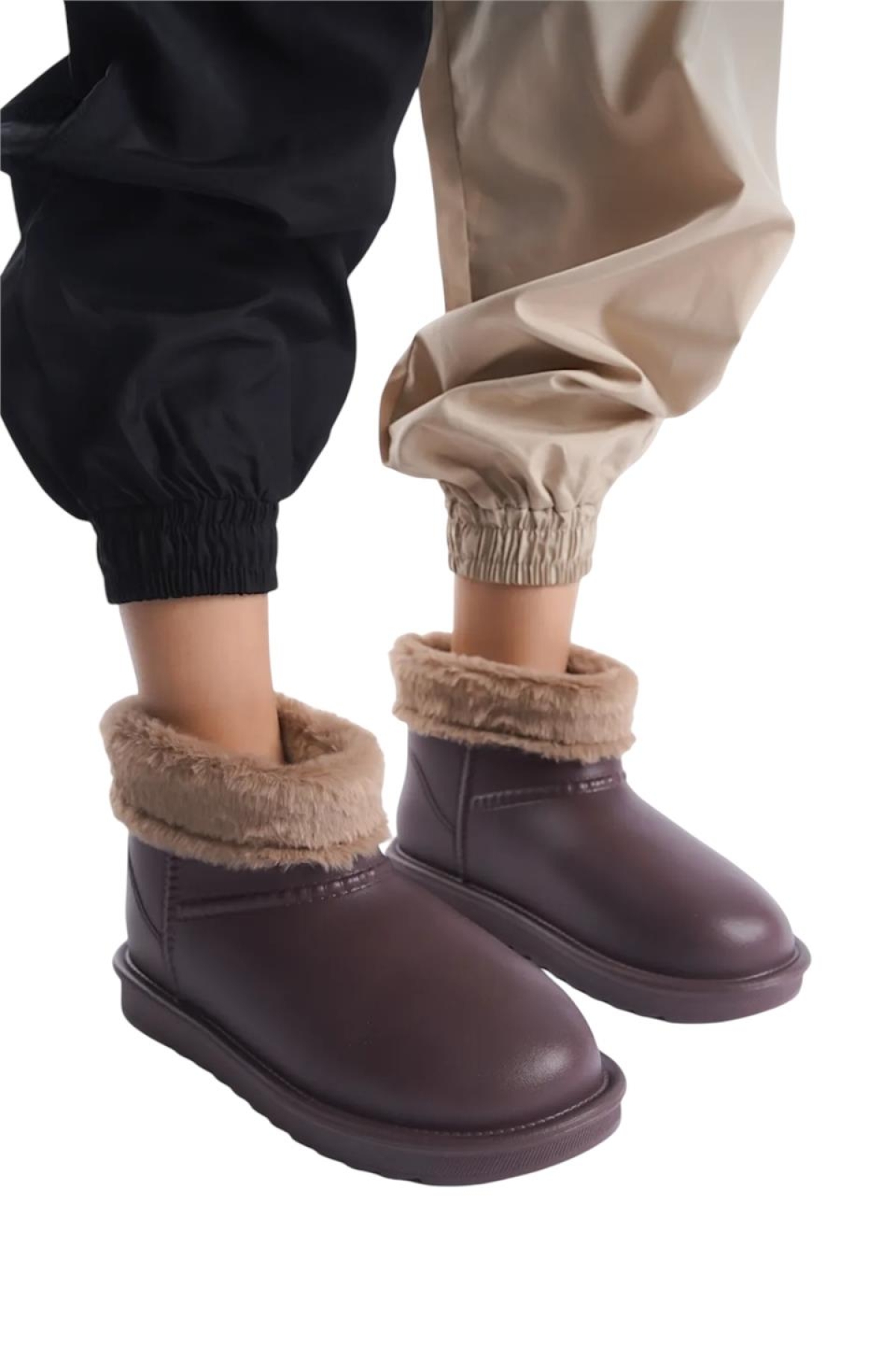 Yuvarlak Burun Kadın Kürklü Kısa Yağmur Botu KAHVERENGİ - Görsel 6