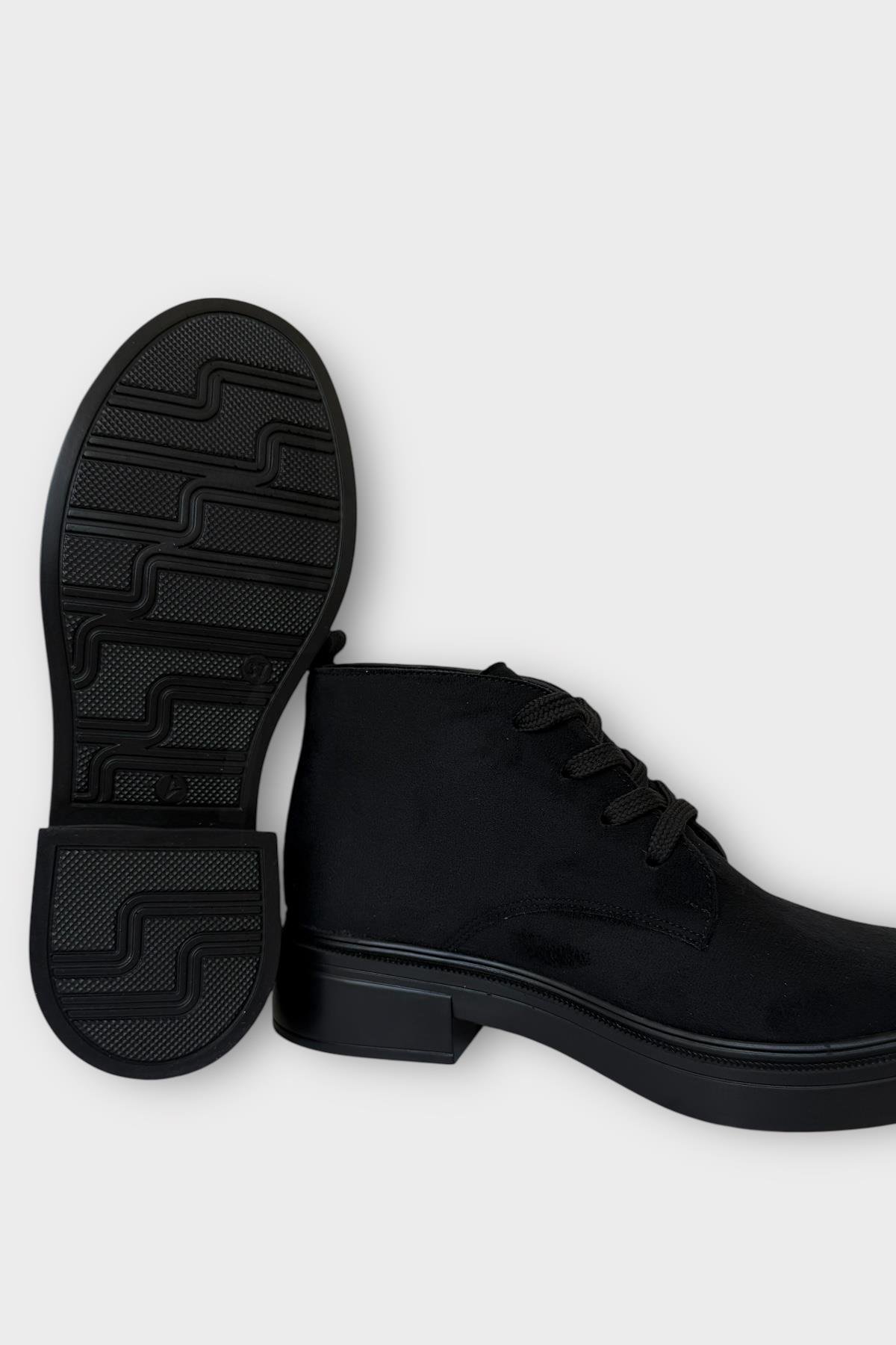 Kadın Nubuk Bağcıklı Yüksek Kauçuk Taban Bot SİYAH - Görsel 5