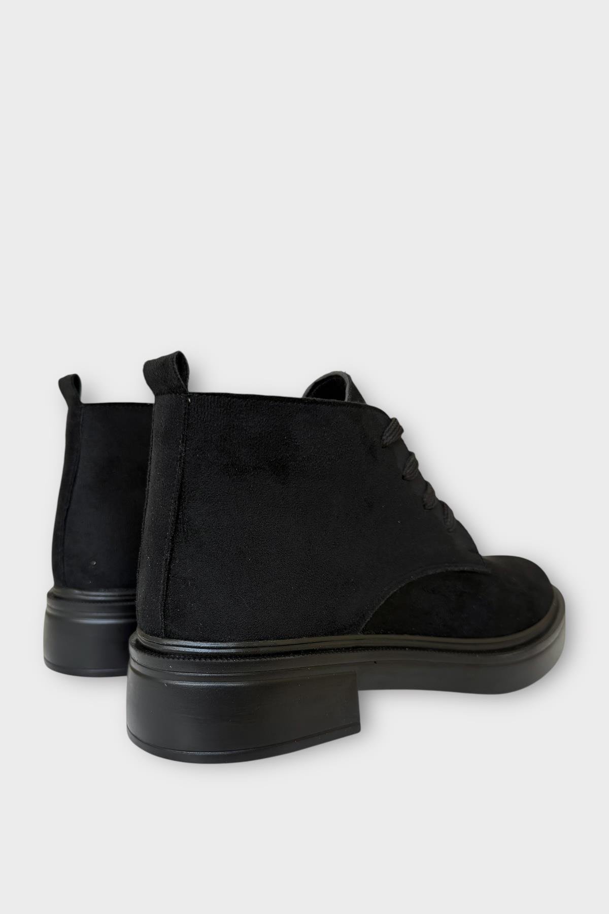 Kadın Nubuk Bağcıklı Yüksek Kauçuk Taban Bot SİYAH - Görsel 6