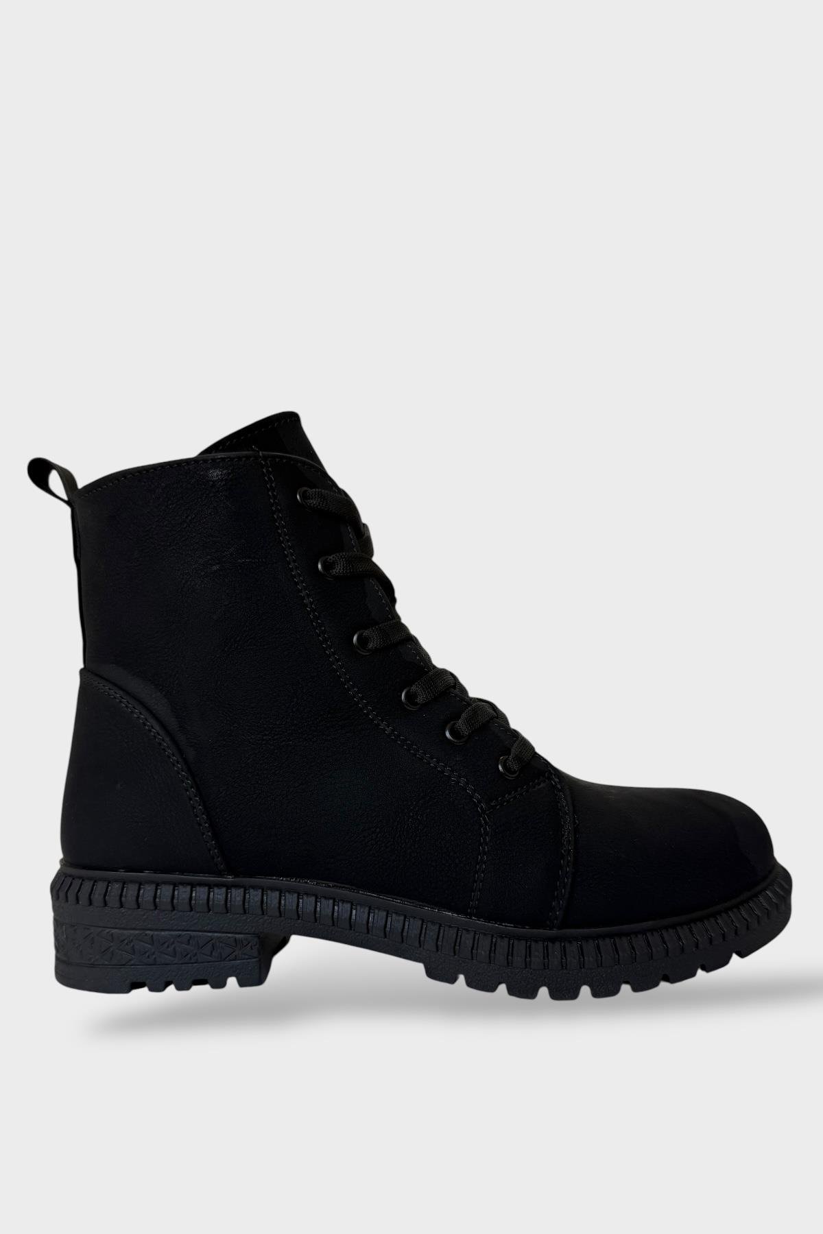 Kadın Termo Taban Fermuarlı Bağcıklı Bot SİYAH - FÜME - Görsel 2