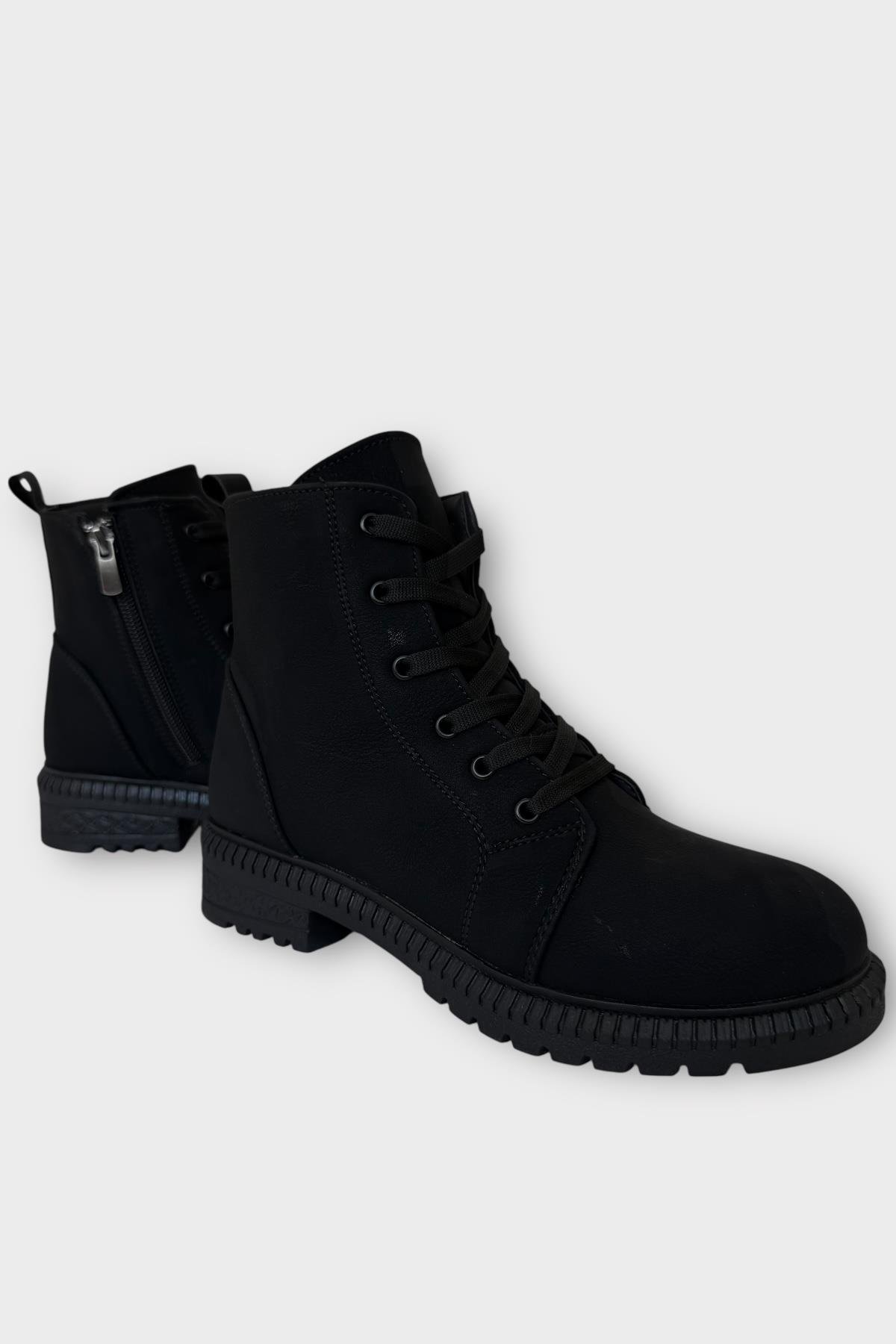 Kadın Termo Taban Fermuarlı Bağcıklı Bot SİYAH - FÜME - Görsel 3