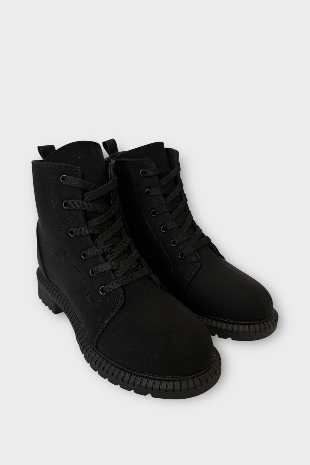 Kadın Termo Taban Fermuarlı Bağcıklı Bot SİYAH - FÜME - Görsel 4