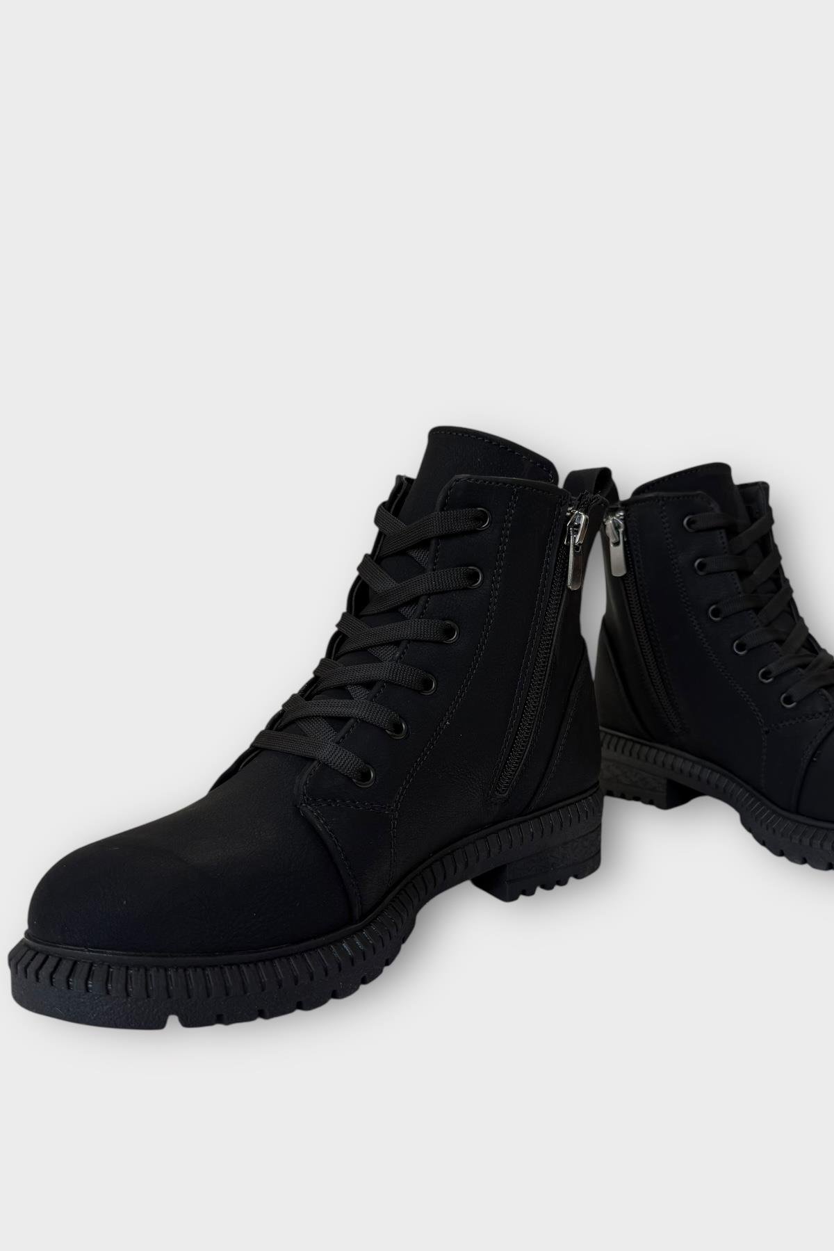 Kadın Termo Taban Fermuarlı Bağcıklı Bot SİYAH - FÜME - Görsel 5
