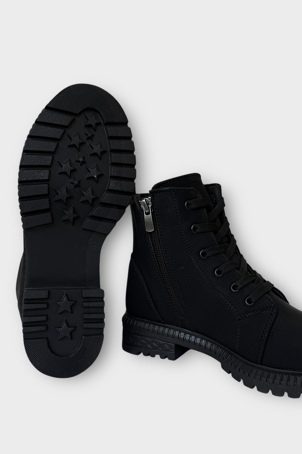 Kadın Termo Taban Fermuarlı Bağcıklı Bot SİYAH - FÜME - Görsel 6