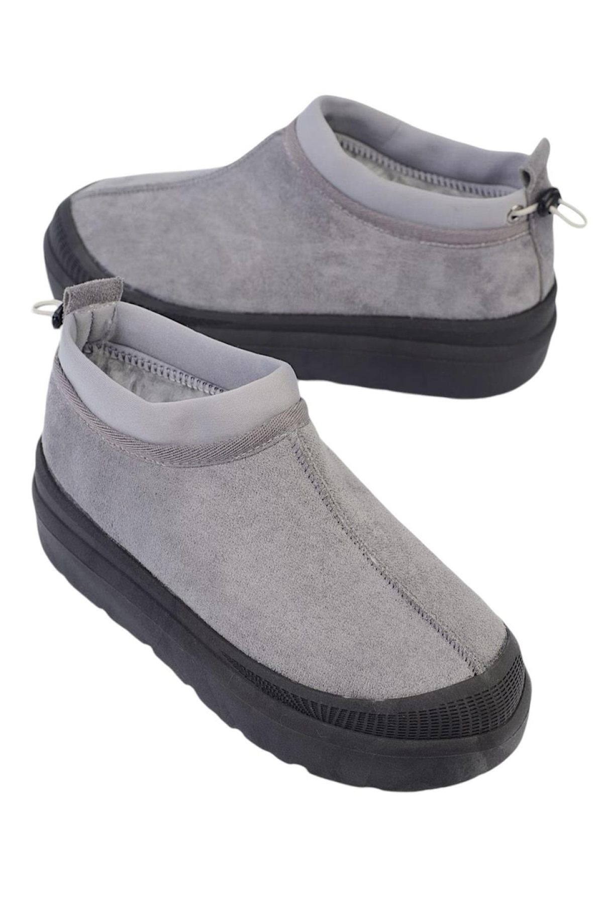 Süet Kalın Taban İçi Kürklü Arkadan Lastikli Kadın Bot FÜME - Görsel 4