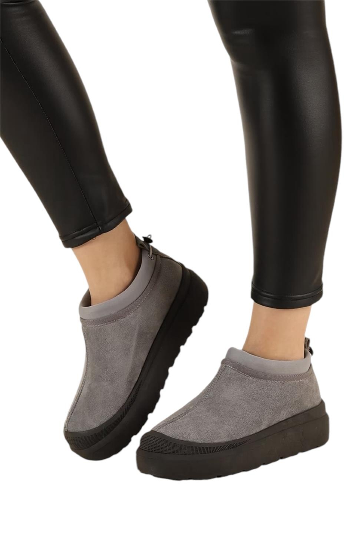 Süet Kalın Taban İçi Kürklü Arkadan Lastikli Kadın Bot FÜME - Görsel 7